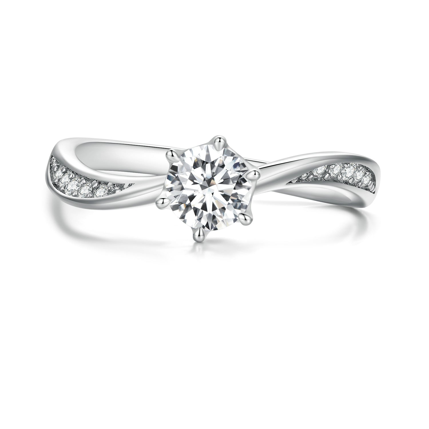 925 Sterling Silver Platinum Plated 5mm CZ Ring Size 6 for Women DestGlow