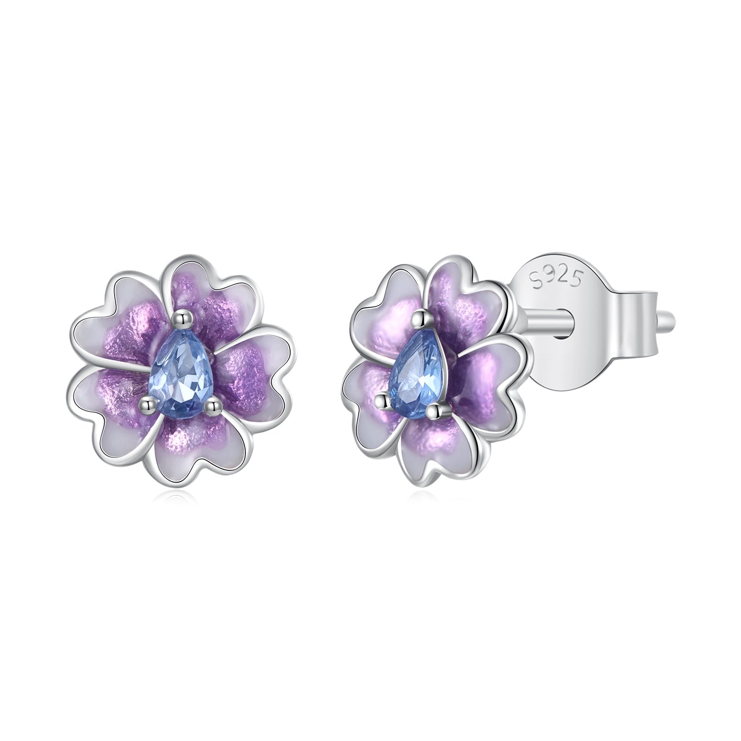 925 Sterling Silver Earrings with Pavé CZ and Enamel Process, 0.8cm, White Gold Plated for Women DestGlow