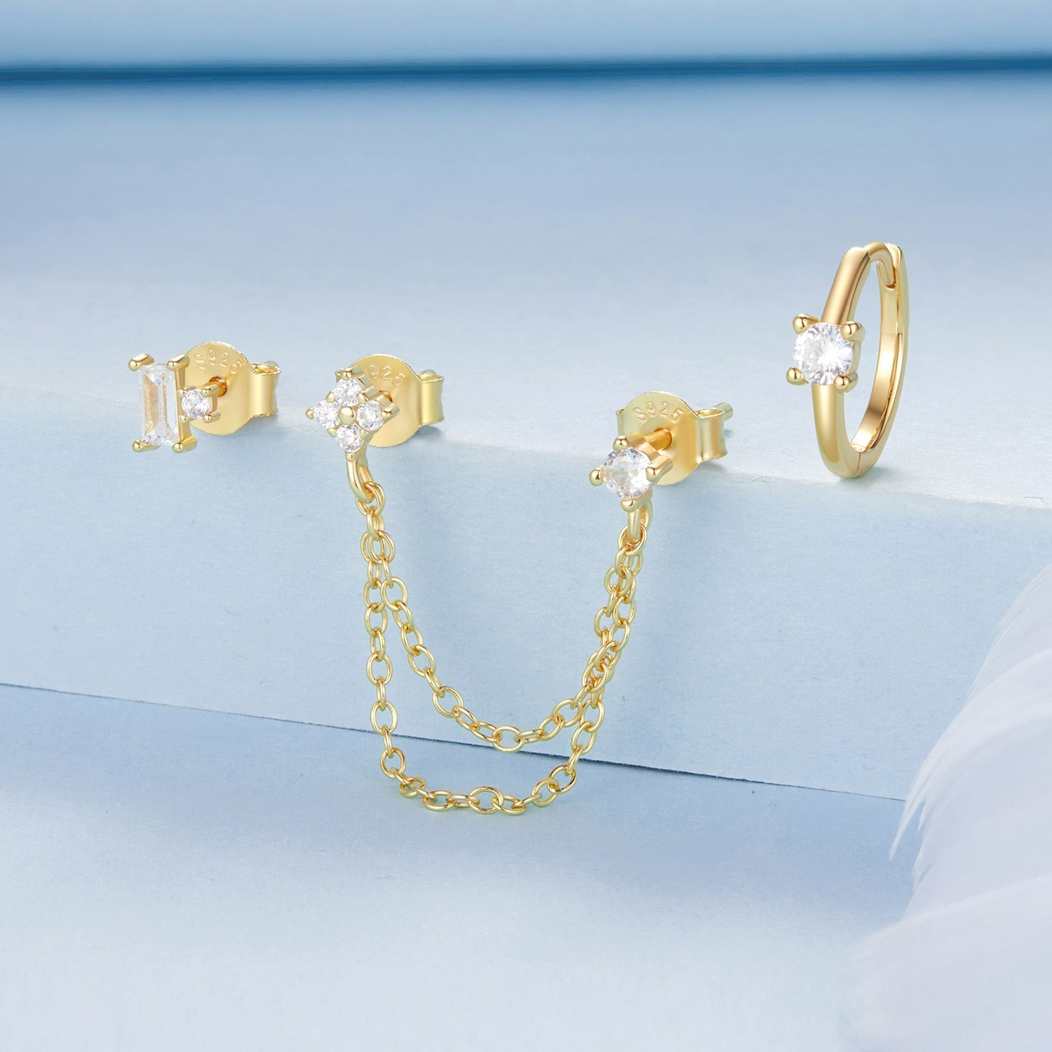 925 Sterling Silver Mini Stud Earrings with Gold Plating and CZ DestGlow