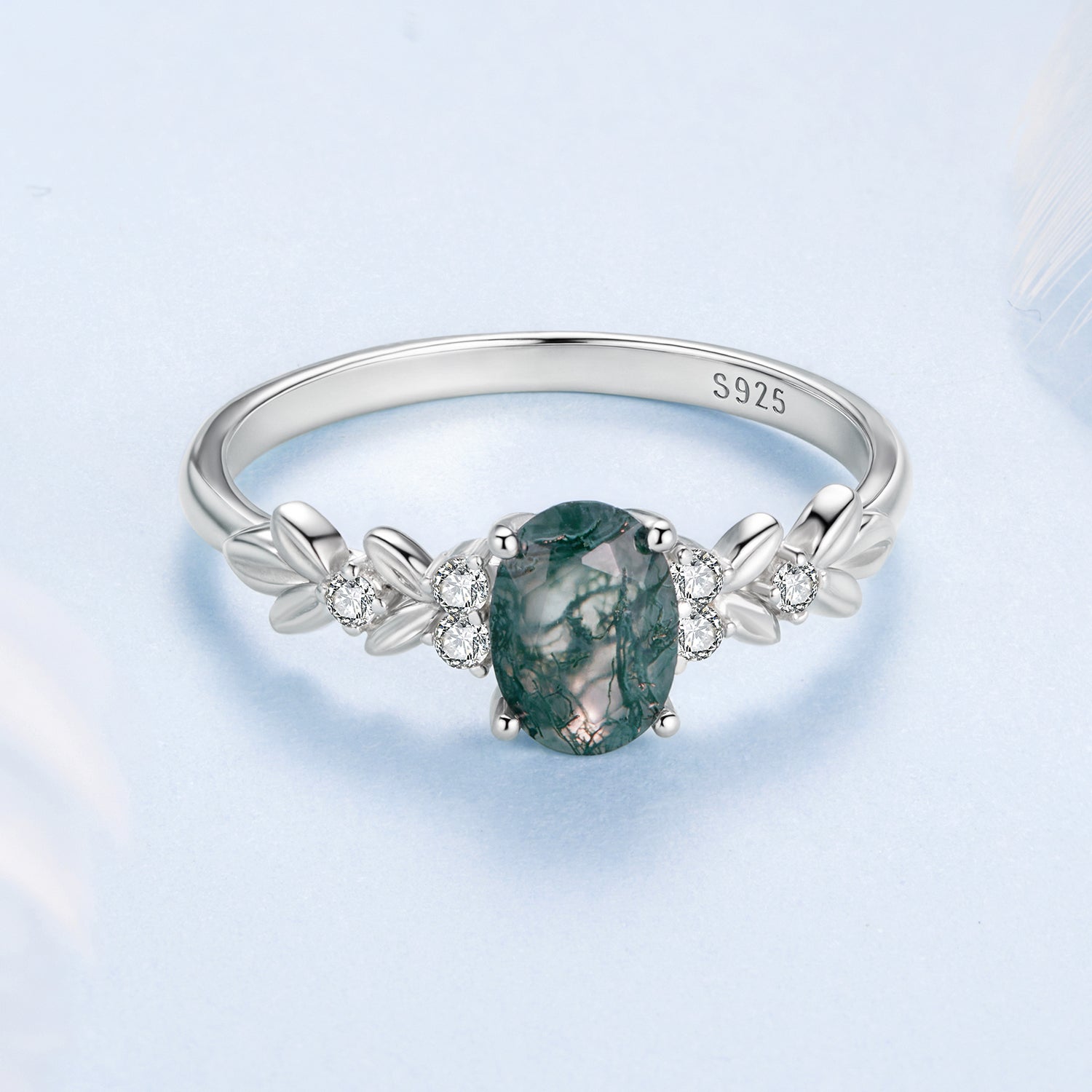 925 Sterling Silver Agate and CZ Pendant Ring Size 6 for Women by Bids.com