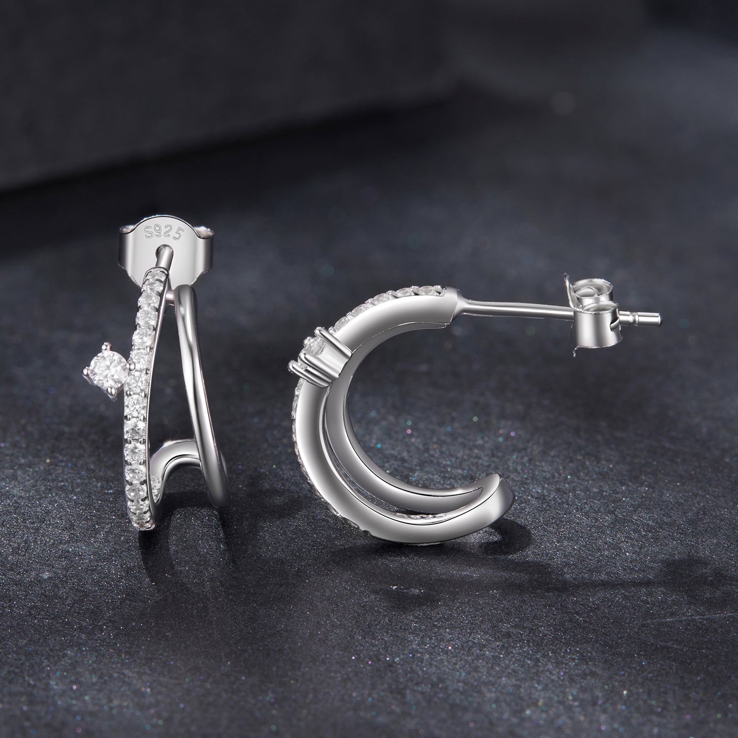 925 Sterling Silver Moissanite Earrings for Women - 1.4x0.5cm, Pavé Setting DestGlow