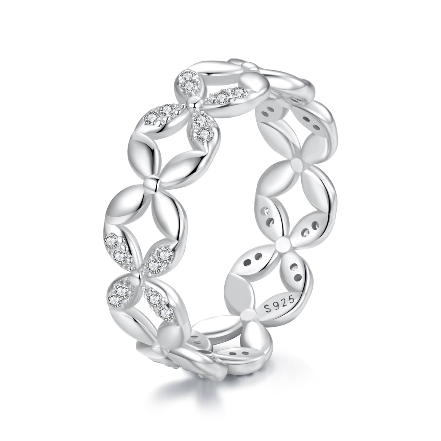925 Sterling Silver White Gold Plated 0.6cm Ring Size 6 for Women DestGlow