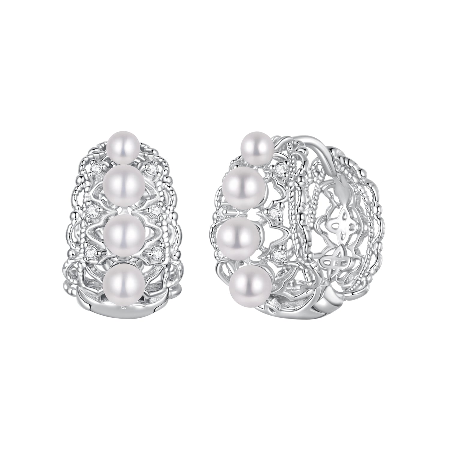 925 Sterling Silver Hoop Earrings with Synthetic Pearl and CZ, 1.1cm for Women DestGlow