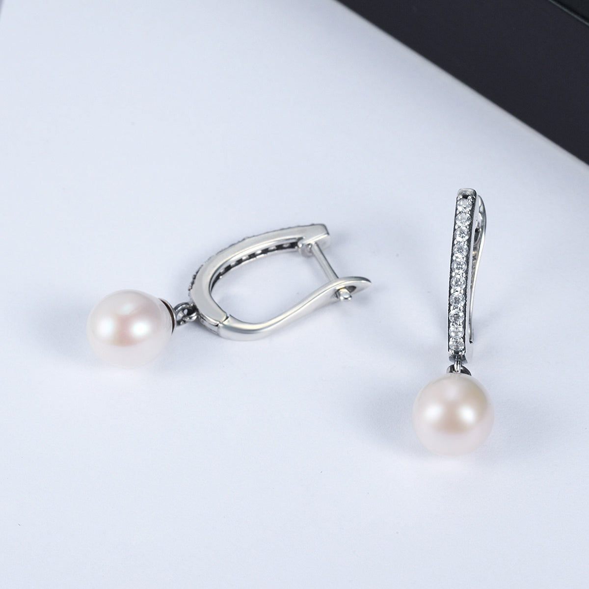 925 Sterling Silver Freshwater Pearl Earrings with Pavé Setting CZ for Women DestGlow