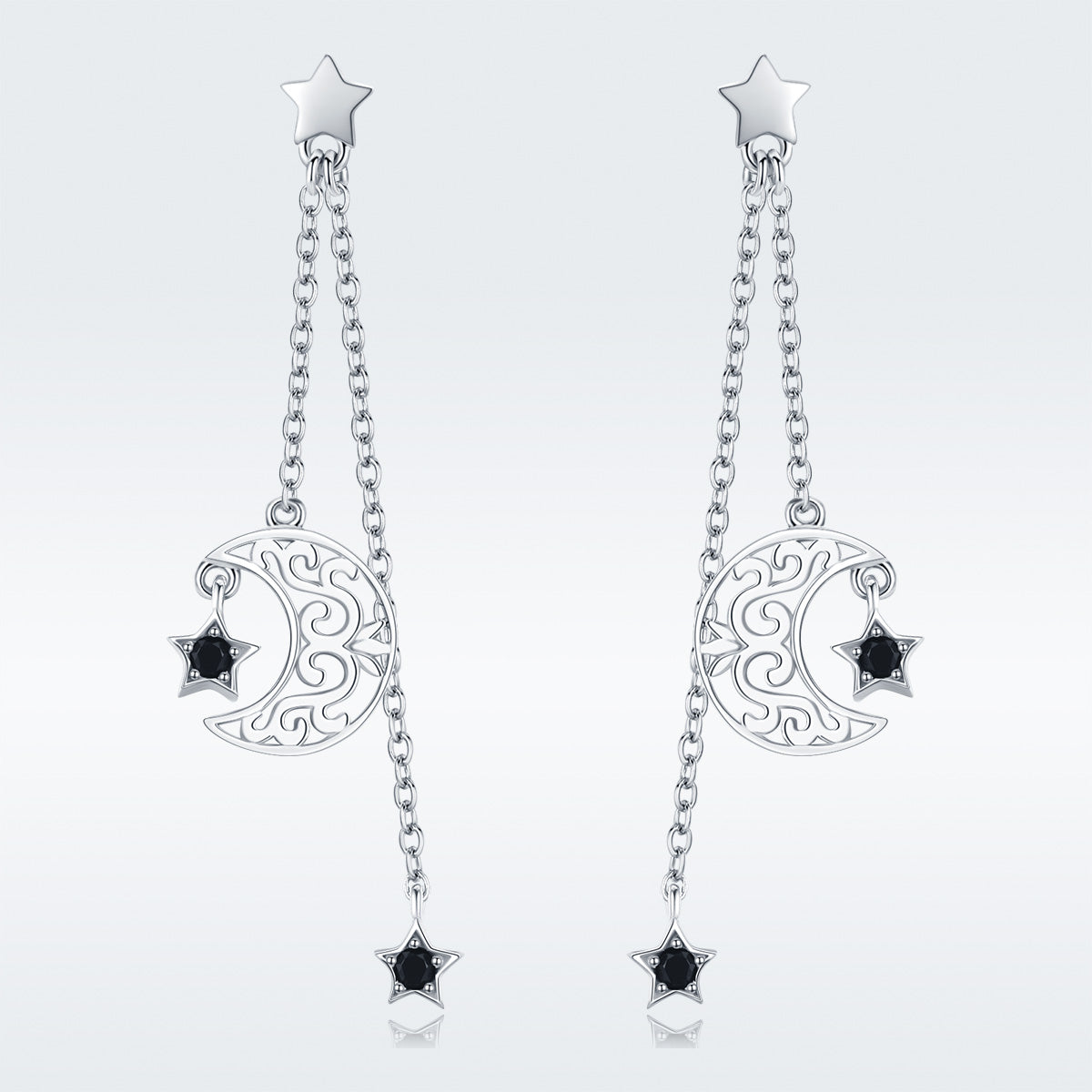 925 Sterling Silver Earrings with Plated Platinum and CZ - 4.4 x 1.0 cm for Women DestGlow