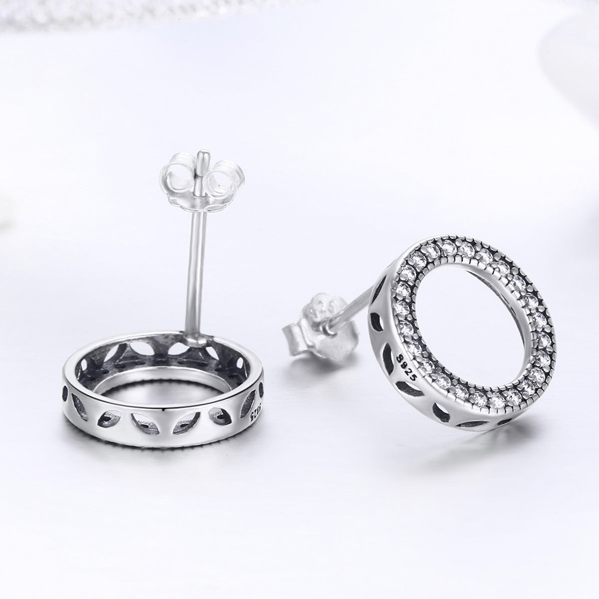925 Sterling Silver Oxidized Pavé Setting CZ Earrings 1.1cm for Women DestGlow