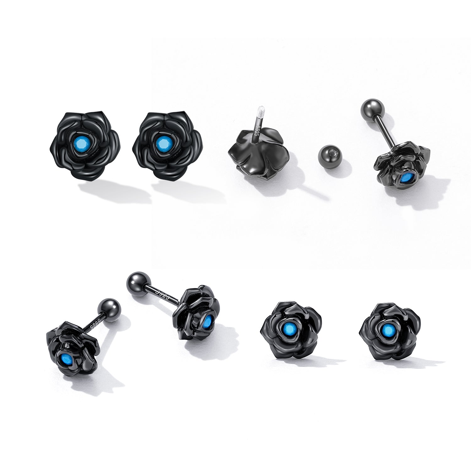 925 Sterling Silver Earrings with Turquoise and Black Gold Finish DestGlow