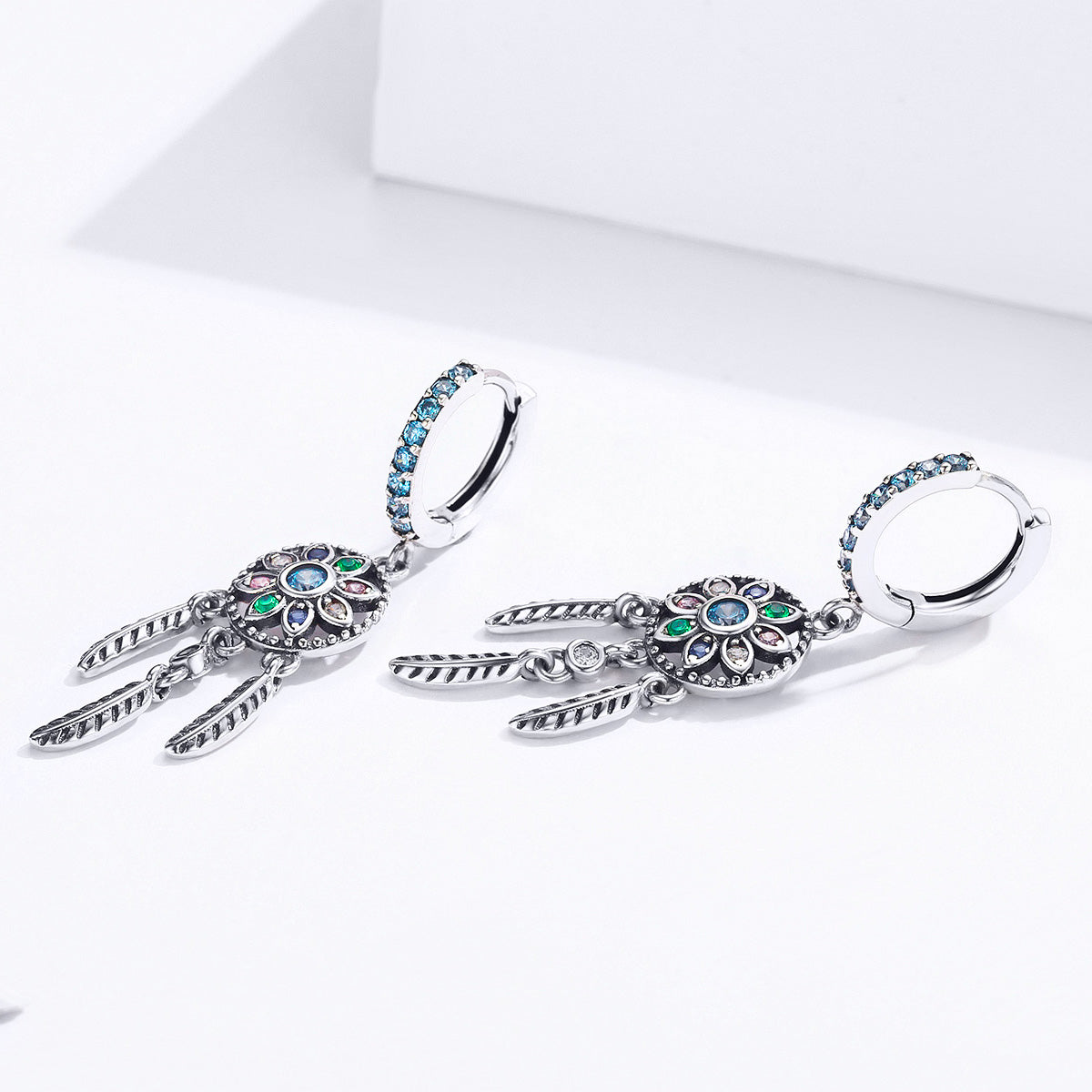 925 Sterling Silver Oxidized Silver Pavé CZ Earrings for Women, Size: 4*1 cm DestGlow