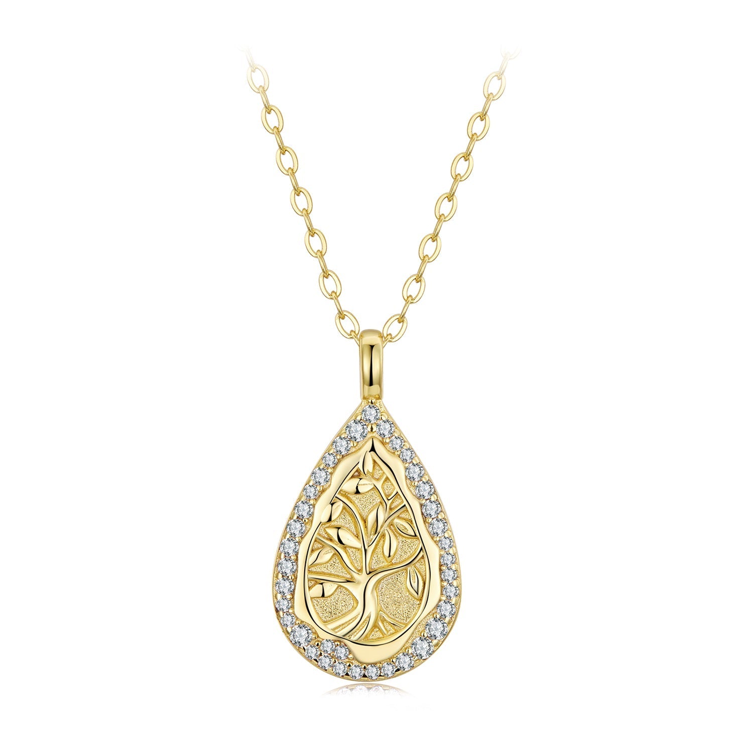 925 Sterling Silver Gold-Plated CZ Necklace Adjustable 40+5cm for Women DestGlow