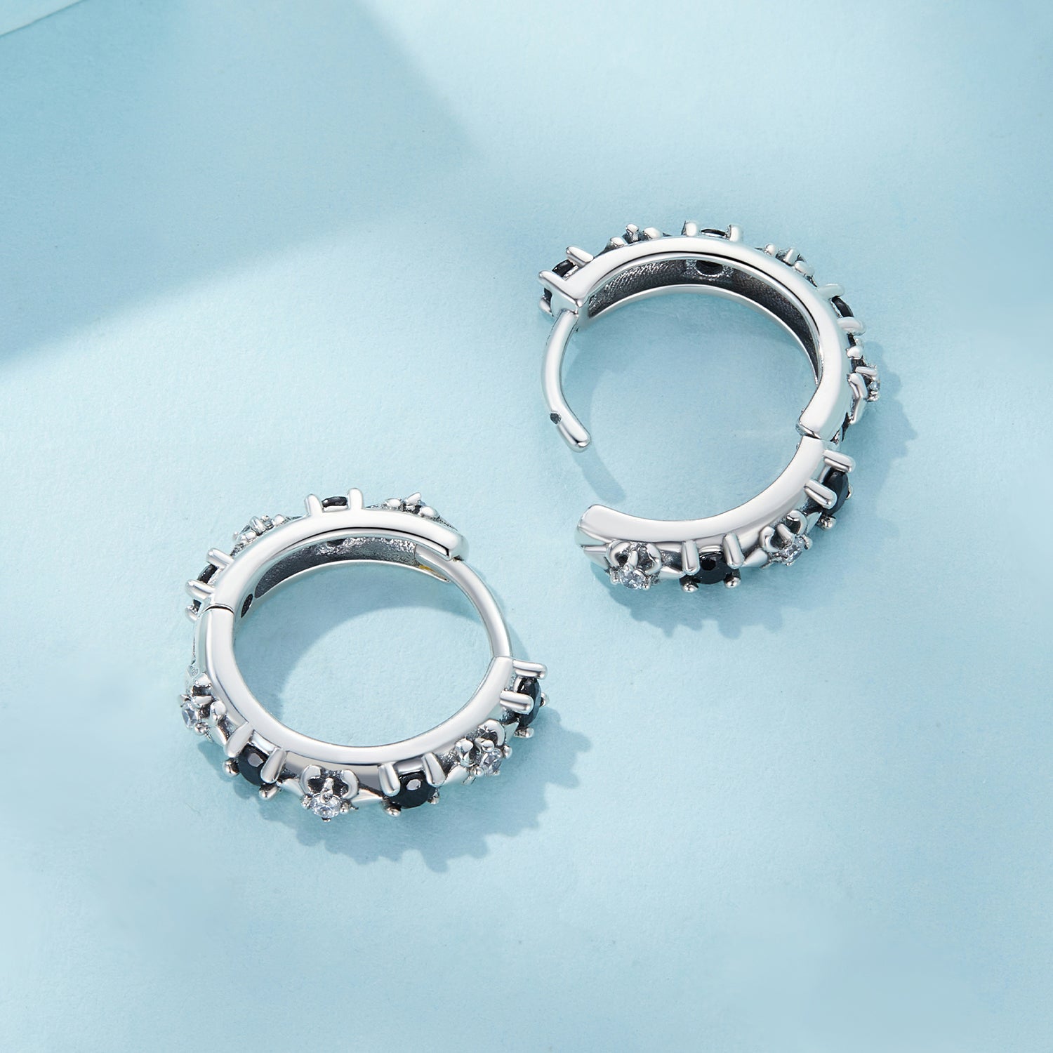S925 Oxidized Silver Pavé CZ Earrings Size 14*2.5mm for Women DestGlow