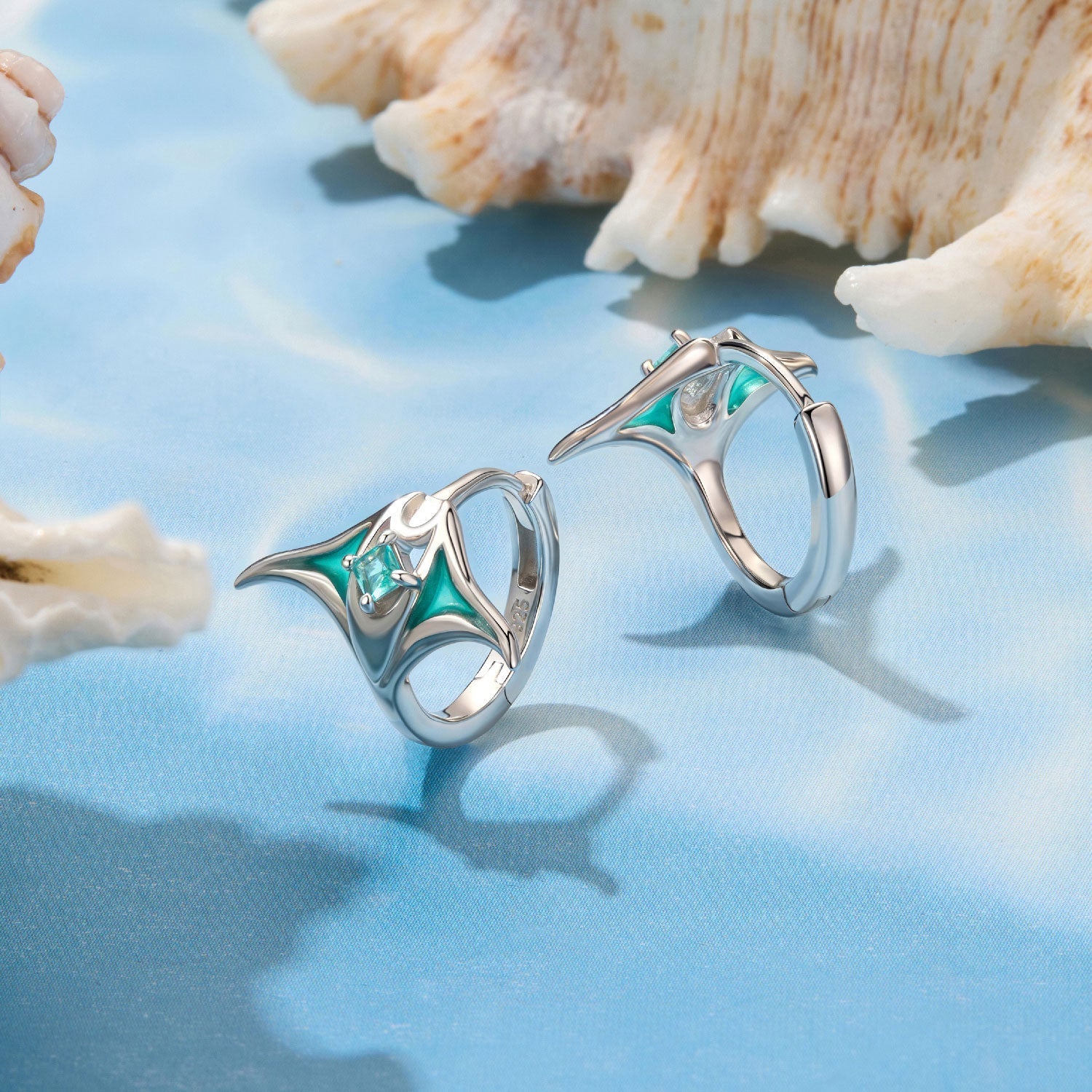 925 Sterling Silver Earrings with Transparent Glass, Enamel, White Gold Plated, 1.3x1.5cm for Women DestGlow