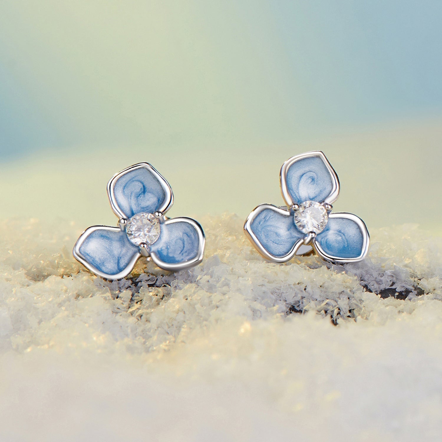 925 Sterling Silver Enamel White Gold Plated CZ Earrings DestGlow