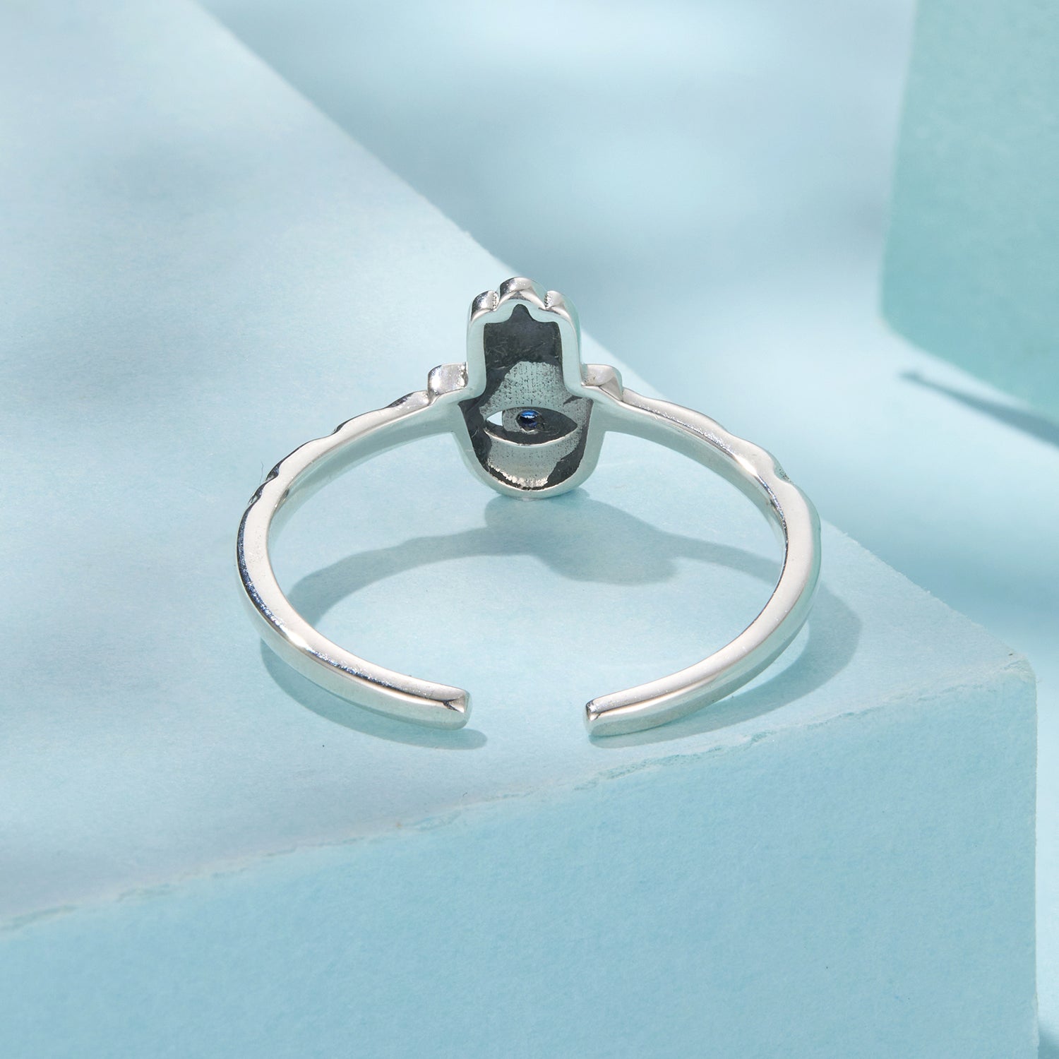 925 Sterling Silver Hamsa Hand Ring with Synthetic Spinel for Women DestGlow
