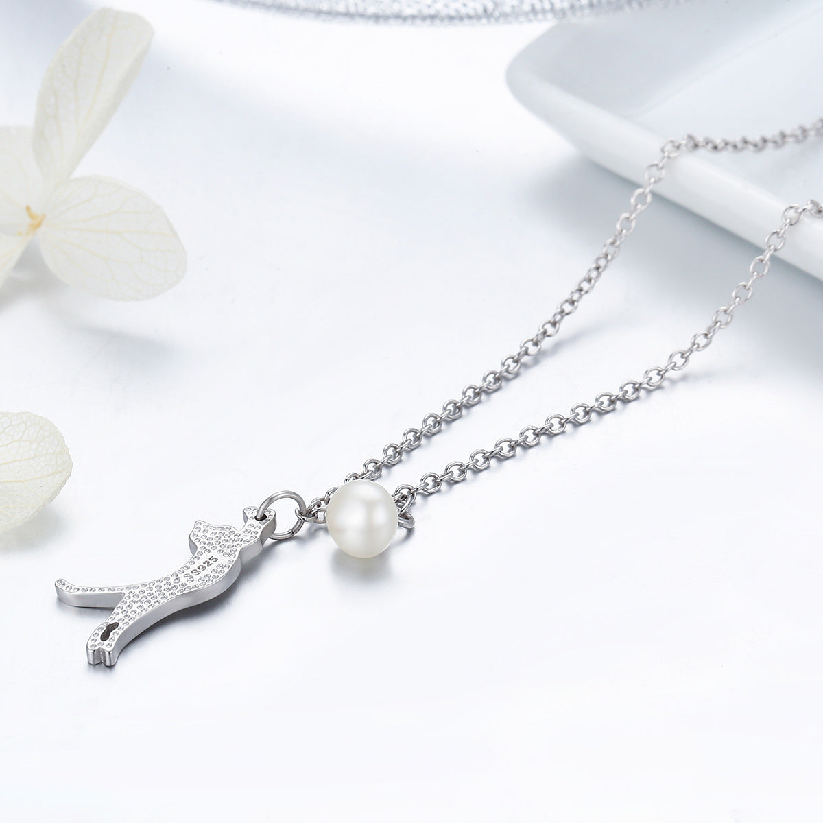 925 Sterling Silver 0.6 Carat Pearl Necklace for Women DestGlow