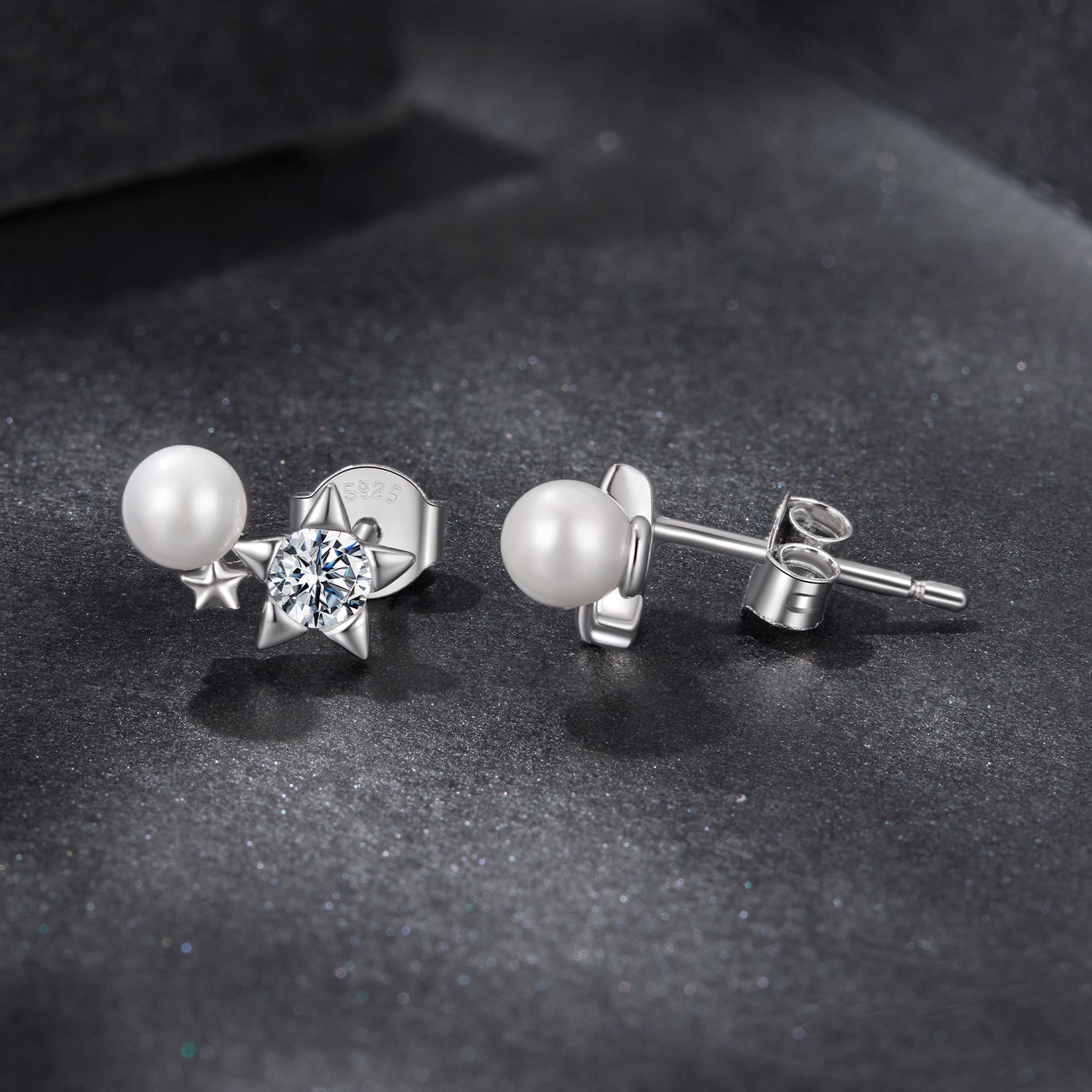 925 Sterling Silver 0.20 Carat Moissanite Earrings with Synthetic Pearl for Women DestGlow