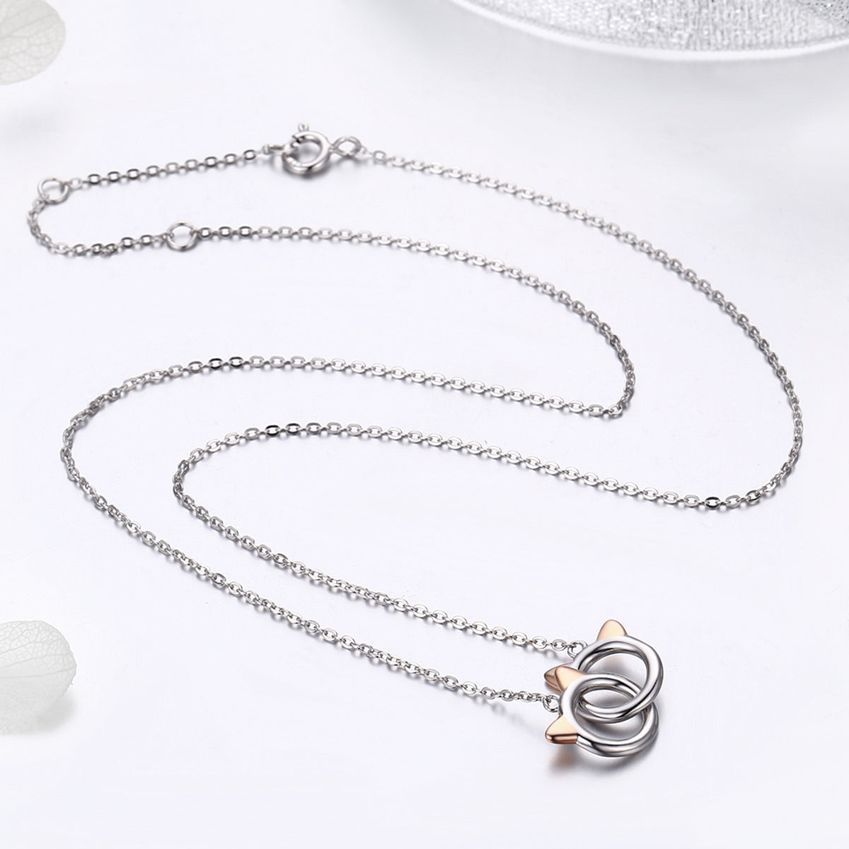 925 Sterling Silver Necklace, Length 38-45cm, Pendant 1.2*1cm, for Women DestGlow