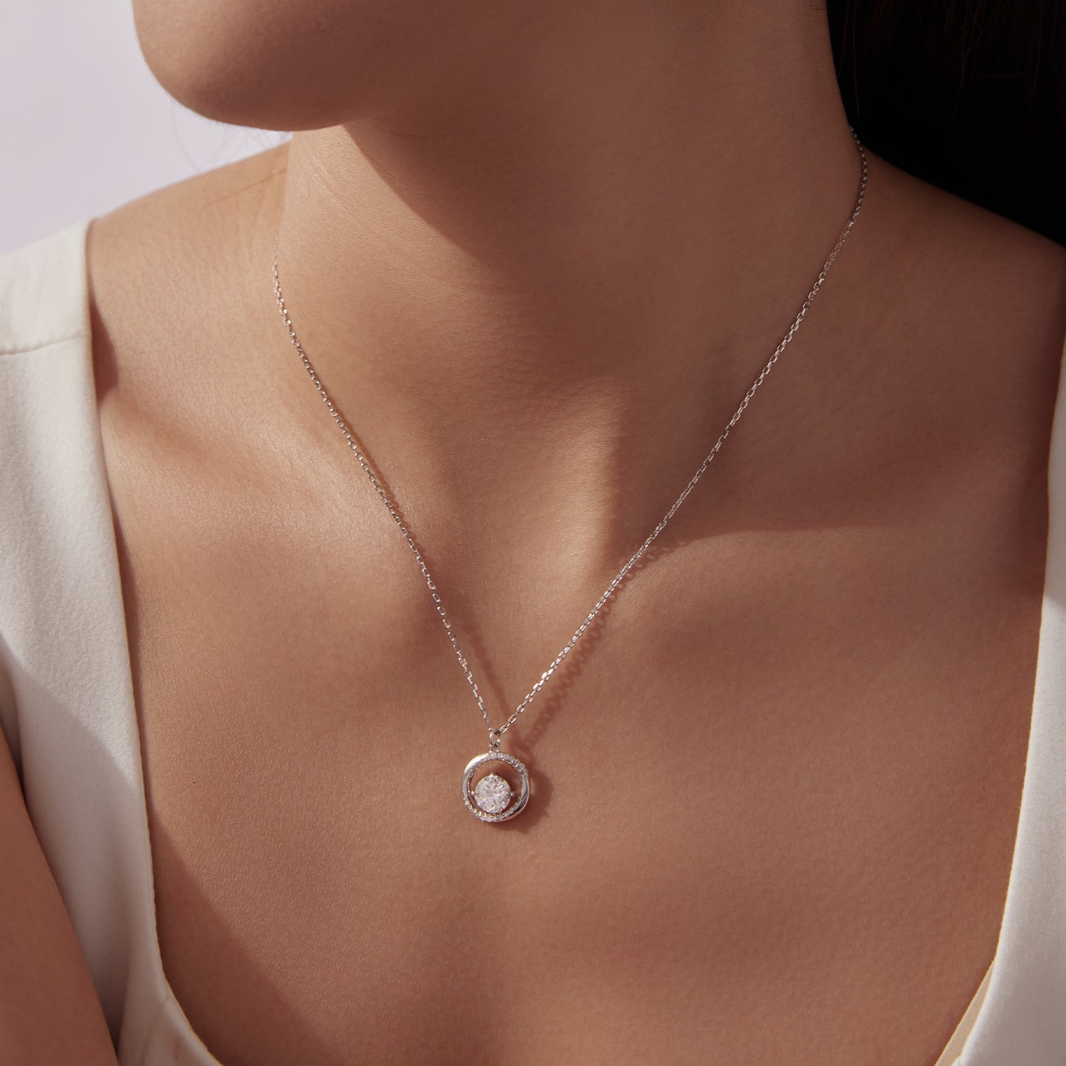 925 Sterling Silver Moissanite Necklace 40+5cm with CZ for Women DestGlow
