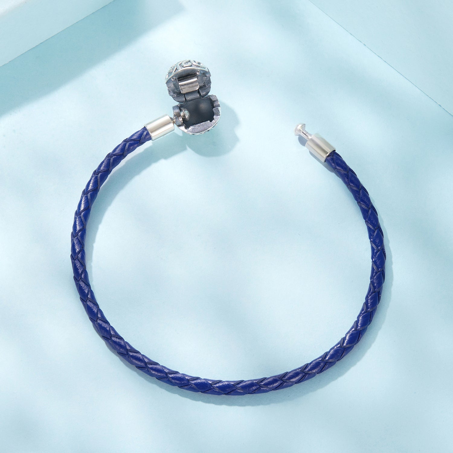 925 Sterling Silver Leather Rope Bracelet 17cm - Oxidized Silver for Women DestGlow