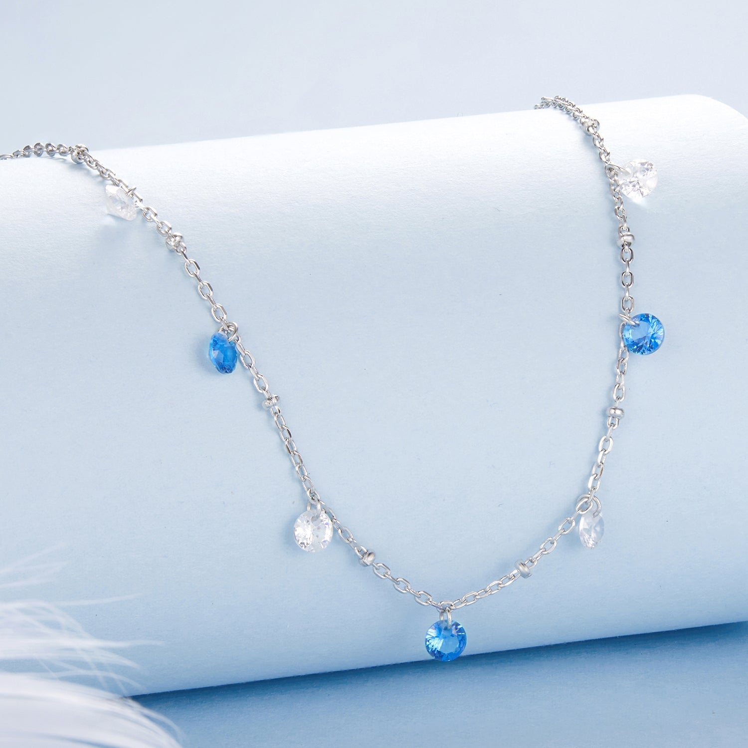 925 Sterling Silver & White Gold Plated Adjustable Layered CZ Necklace for Women DestGlow