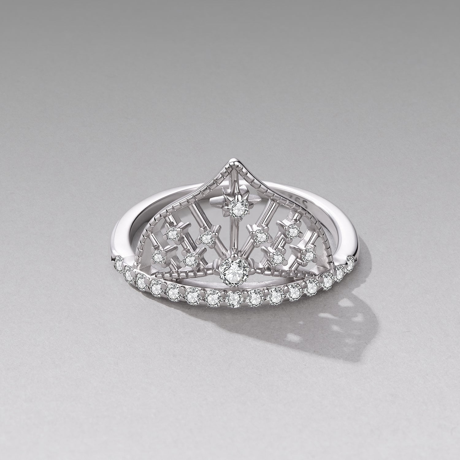 925 Sterling Silver White Gold Plated Ring with Pavé Setting CZ Size 6 for Women DestGlow