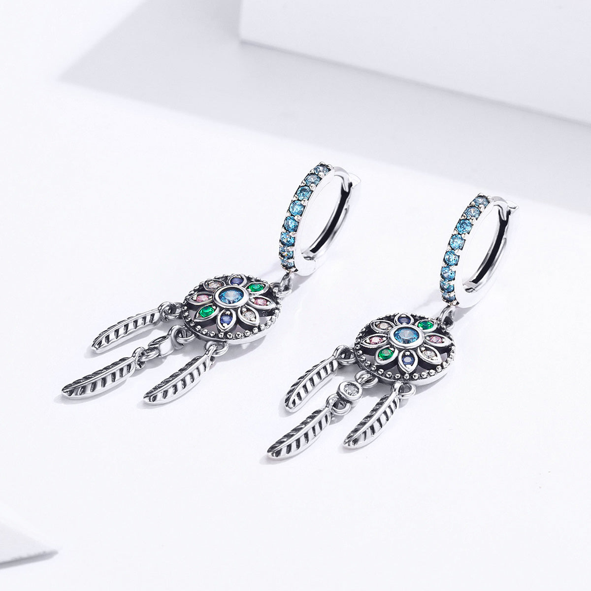 925 Sterling Silver Oxidized Silver Pavé CZ Earrings for Women, Size: 4*1 cm DestGlow