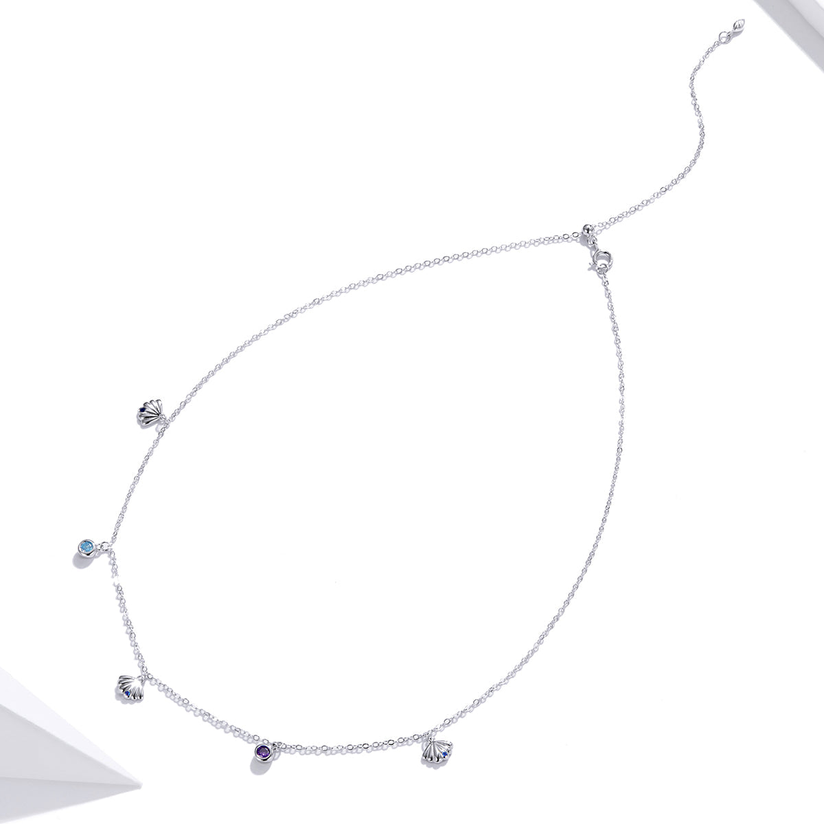 925 Sterling Silver Adjustable Necklace with Scallop Design and Pavé Setting CZ DestGlow