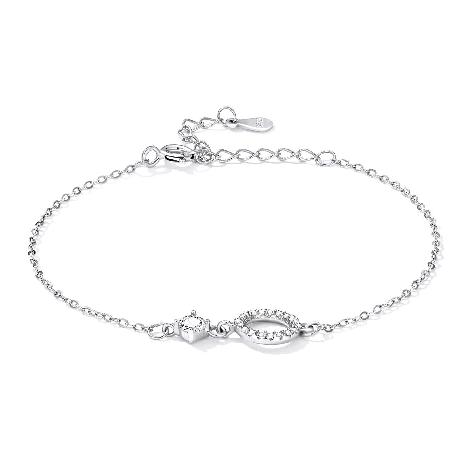 925 Sterling Silver Adjustable Bracelet with Pavé Set CZ for Women DestGlow