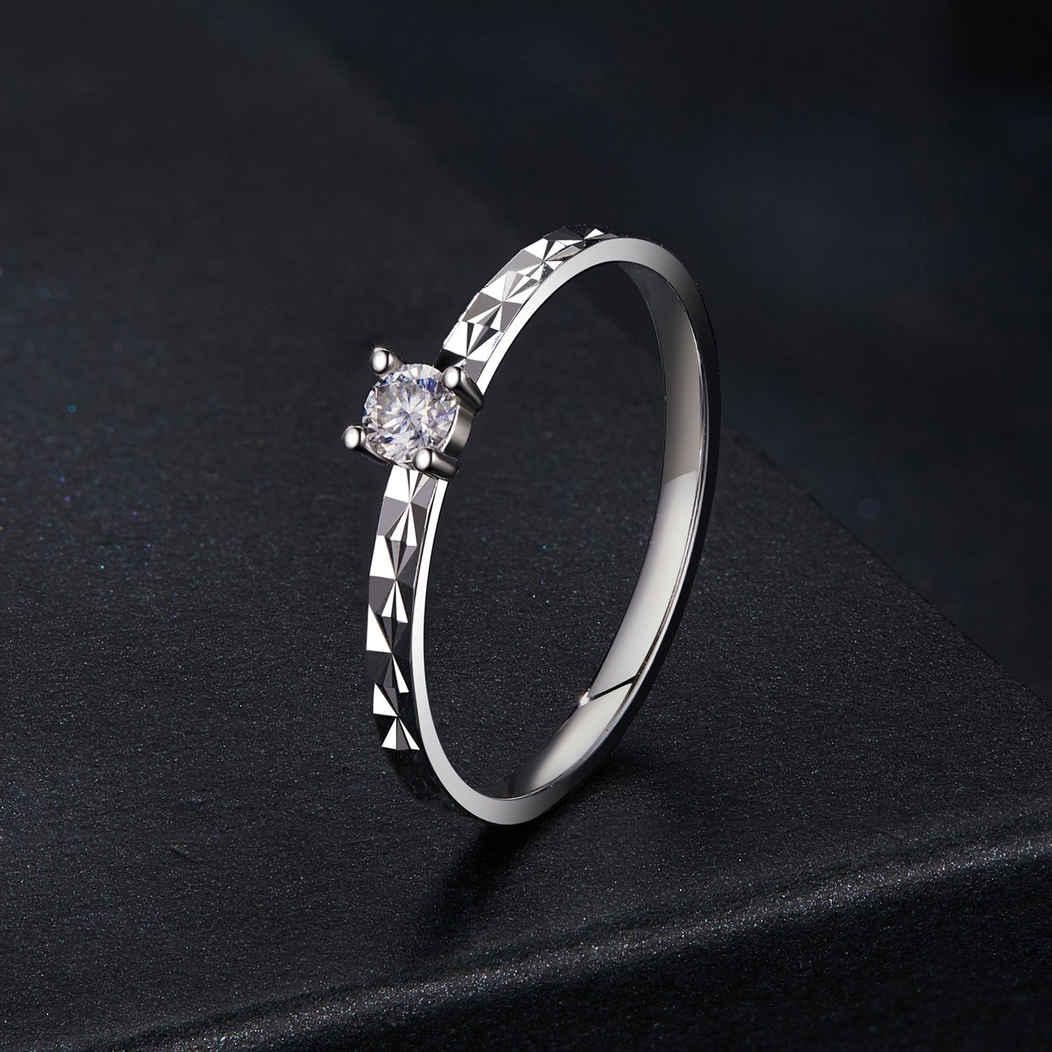 925 Sterling Silver Moissanite White Gold Plated Ring Size 6 DestGlow