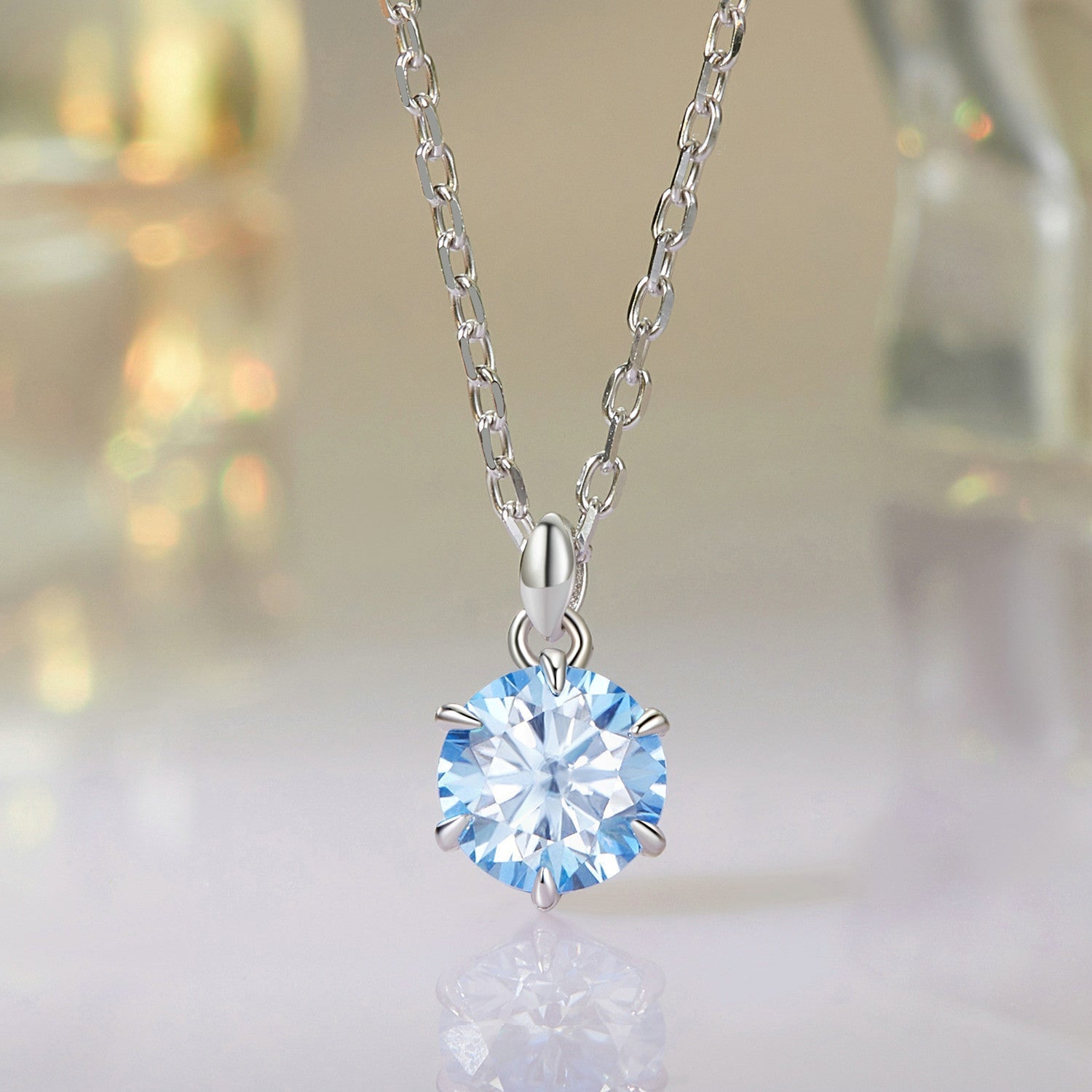 925 Sterling Silver Moissanite 6.5mm Diamond-like Pendant Necklace for Women DestGlow
