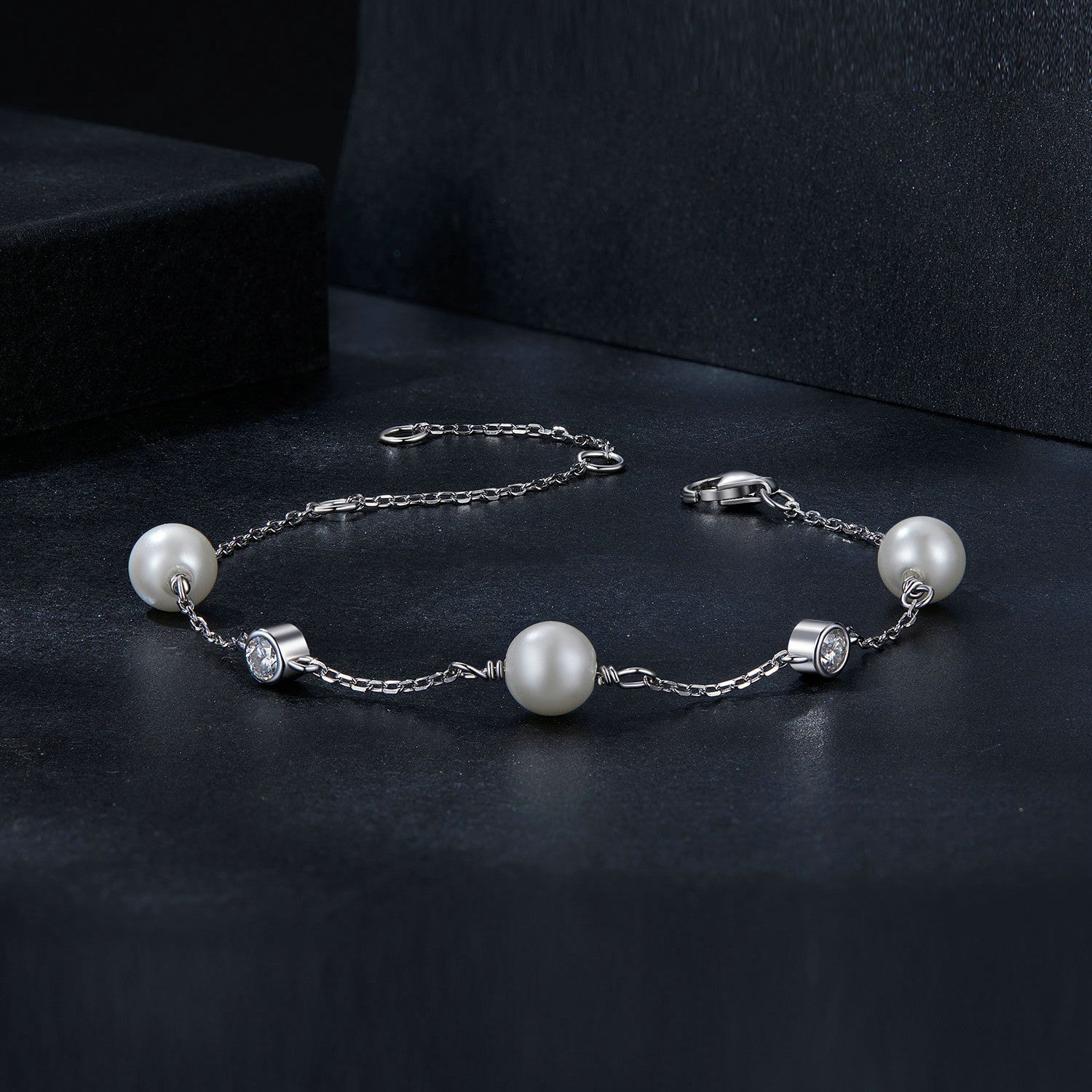 925 Sterling Silver 3mm Moissanite & Shell Pearl Bracelet for Women DestGlow