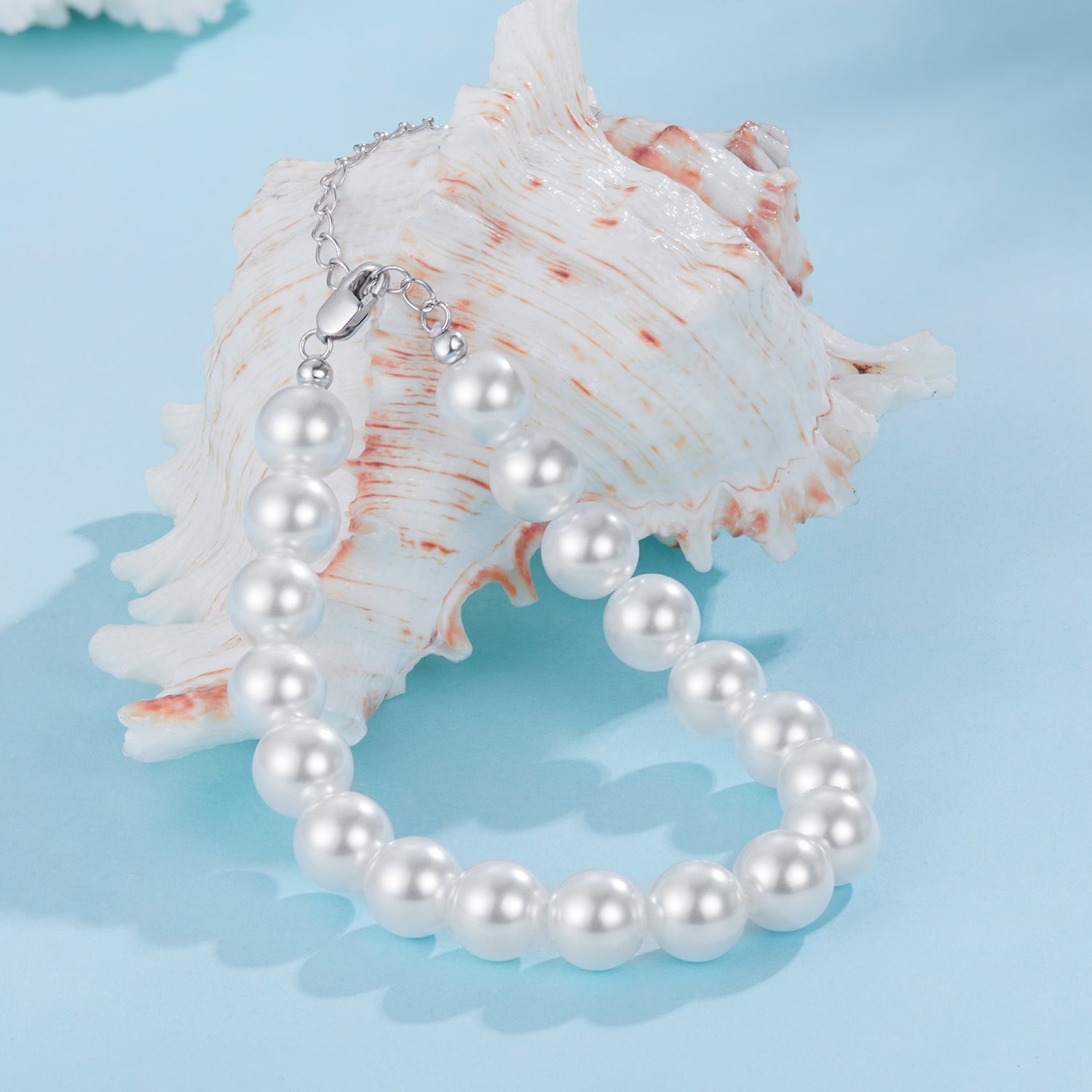 925 Sterling Silver Adjustable White Gold Plated Bracelet with Synthetic Pearl for Women DestGlow