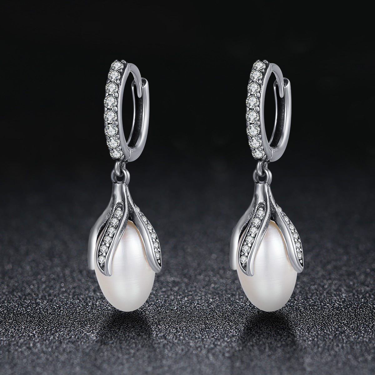 925 Sterling Silver Oxidized Silver Freshwater Pearl Earrings DestGlow