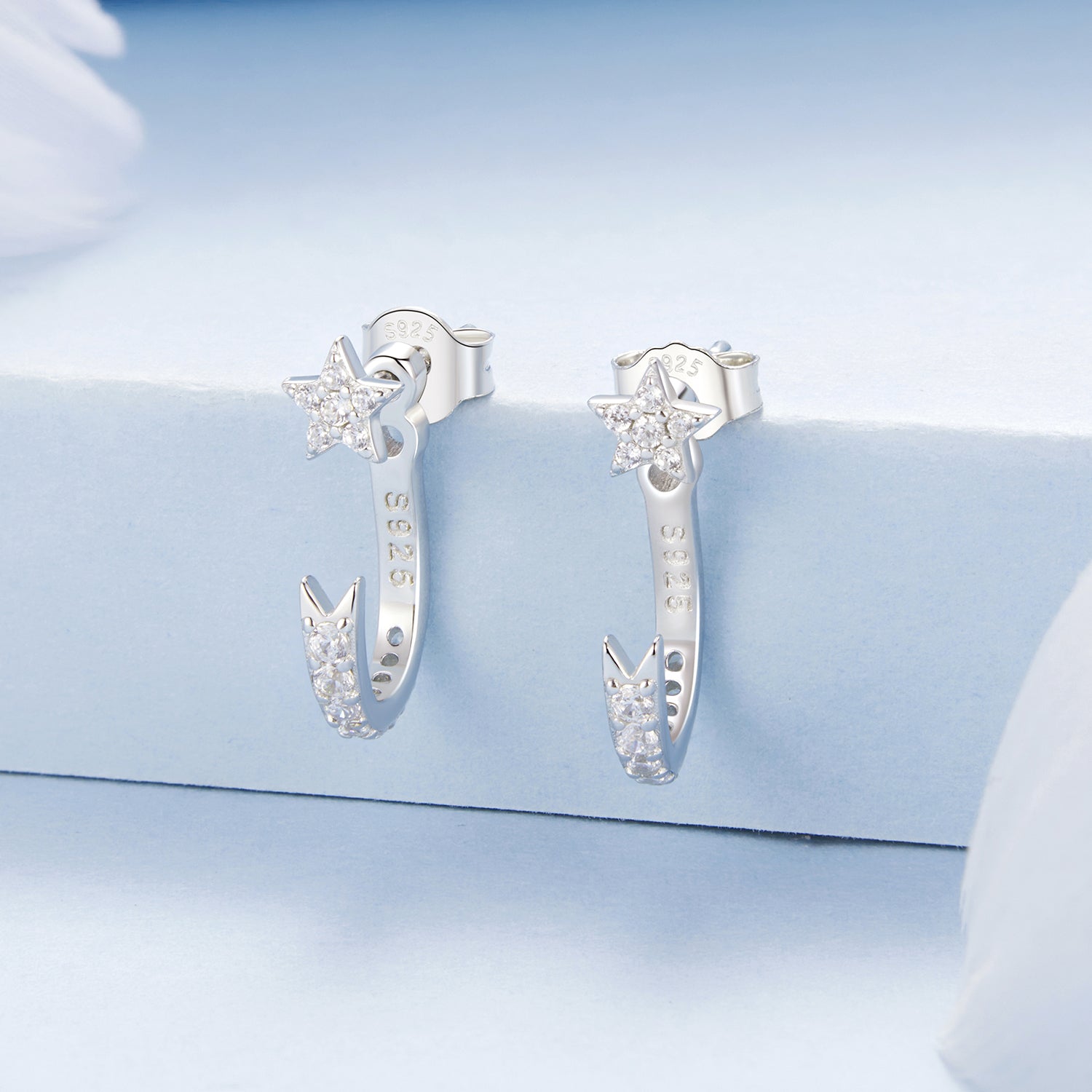 925 Sterling Silver CZ Earrings with White Gold Plating, 1.4x0.5cm for Women DestGlow