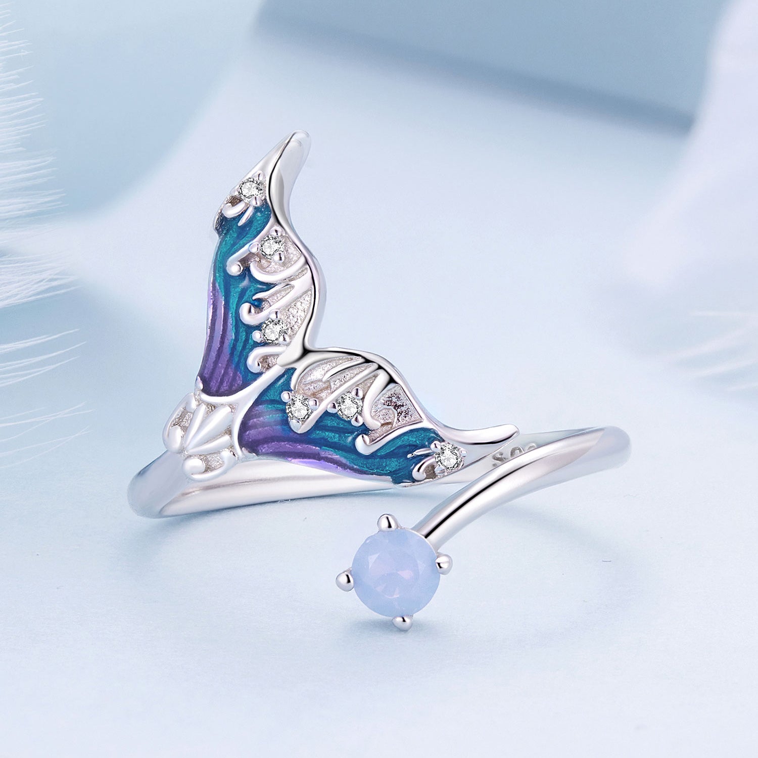 925 Sterling Silver Enamel Opal Ring with Pavé Setting for Women DestGlow