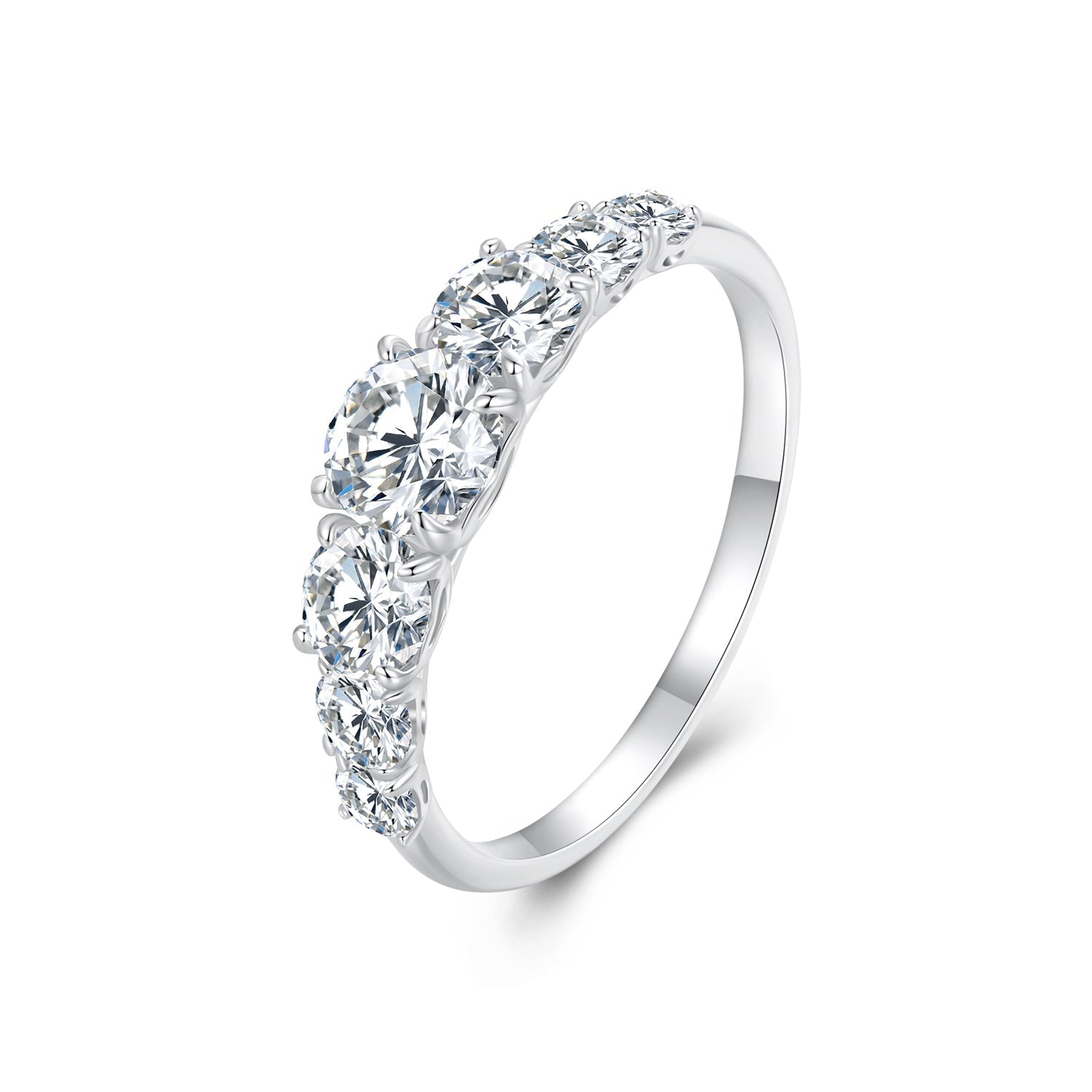 925 Sterling Silver Moissanite Engagement Ring with 5mm, 4mm, 3mm, 2.5mm Stones for Women DestGlow
