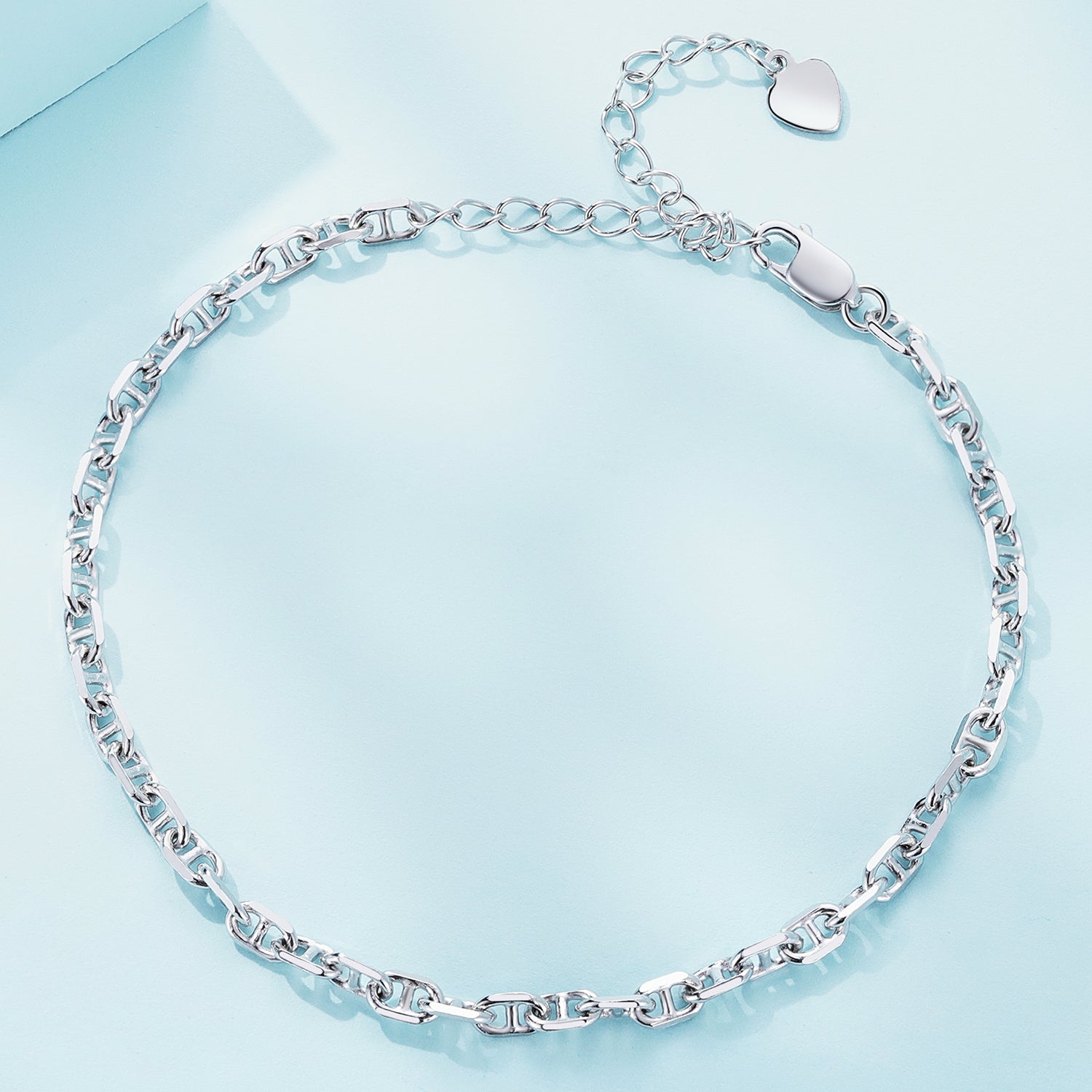 925 Sterling Silver Platinum Plated Bracelet 160+50mm for Women DestGlow
