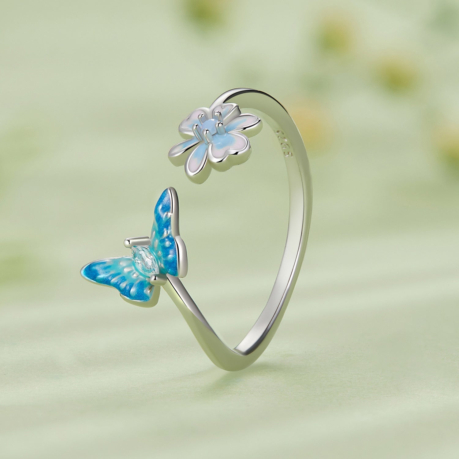 925 Sterling Silver Opal Nanometer Stone Plated Platinum Ring by Bids.com
