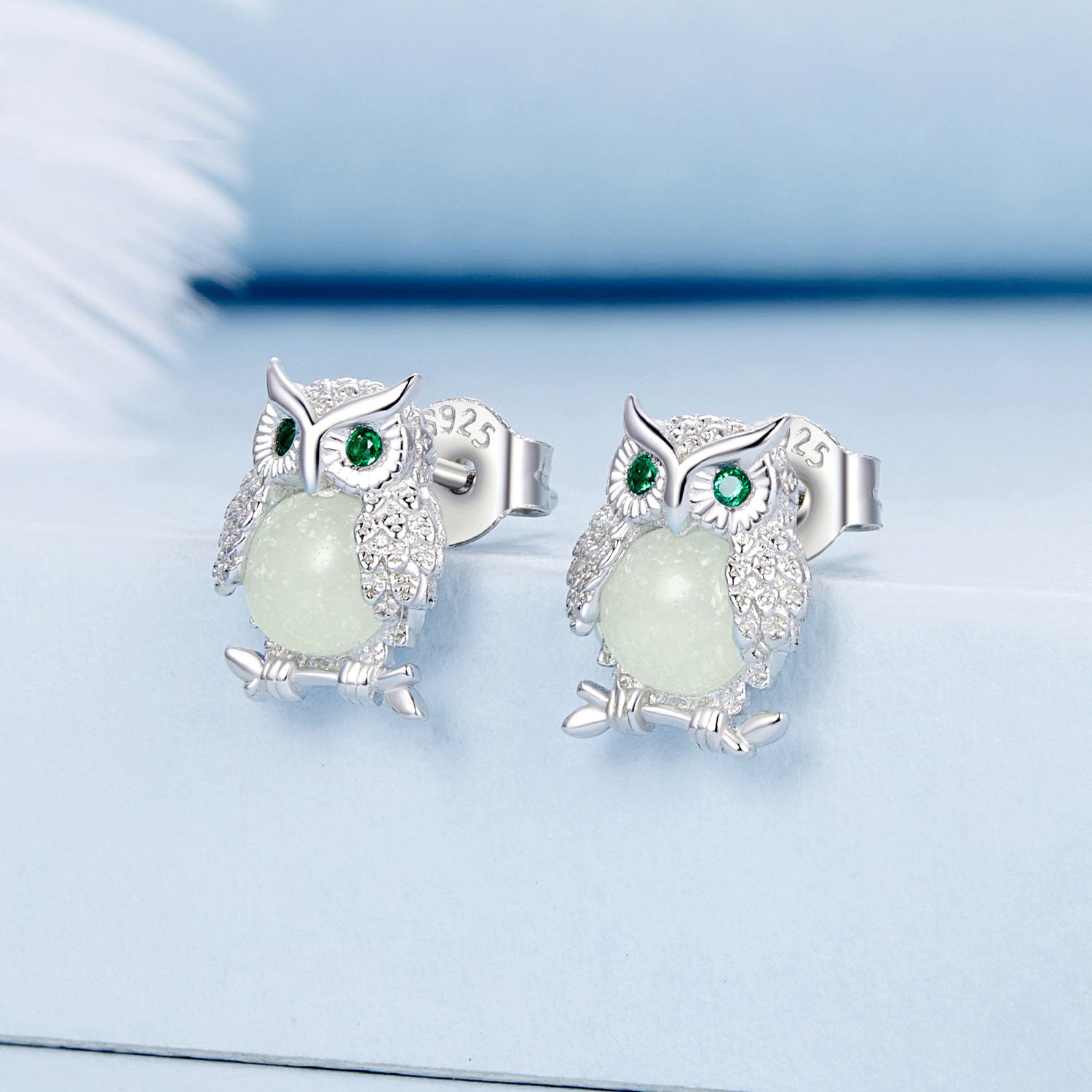925 Sterling Silver Plated Platinum Luminous Stone Earrings 10*8mm for Women DestGlow