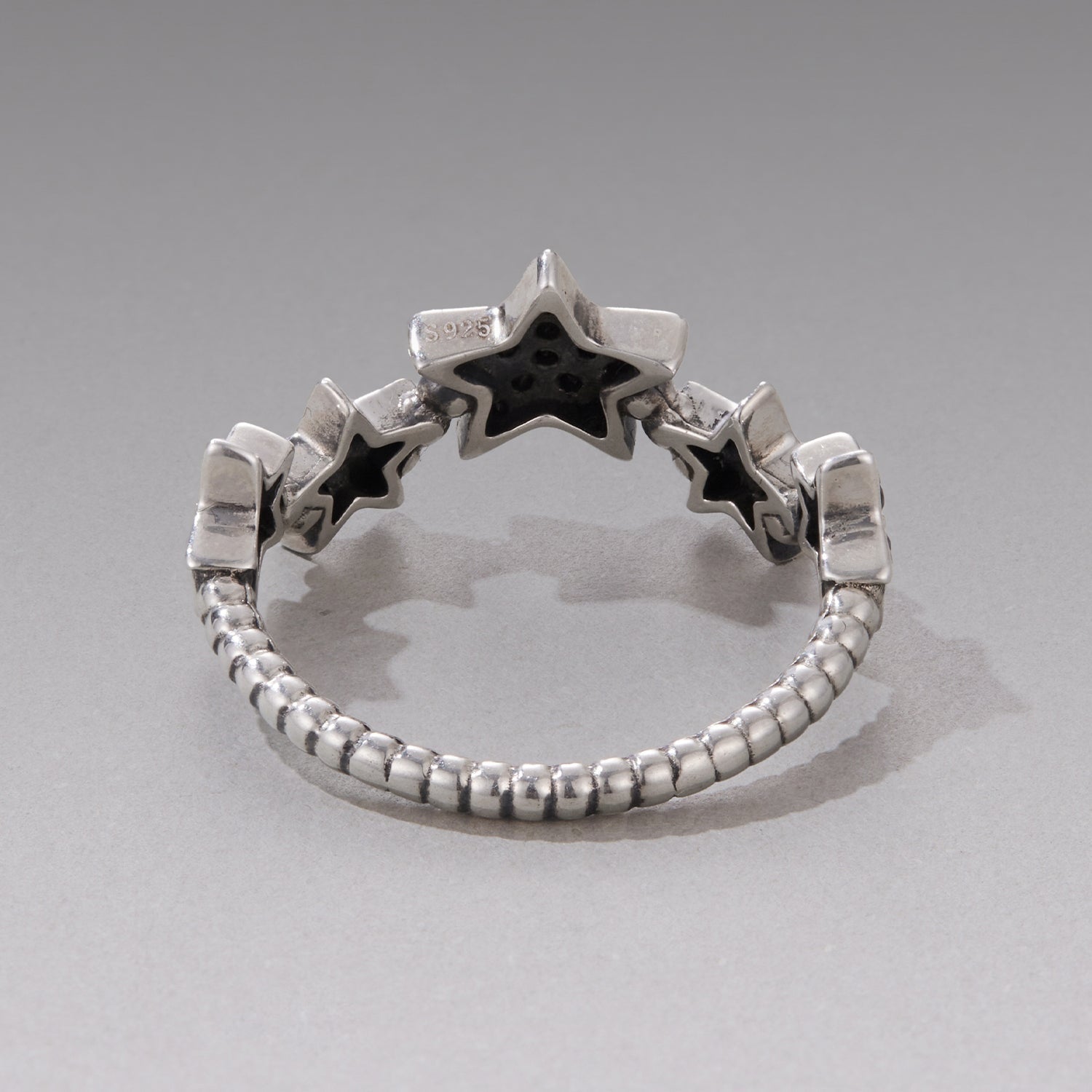 925 Sterling Silver Oxidized Rings with Pavé Setting CZ, Size 6.0 for Women DestGlow