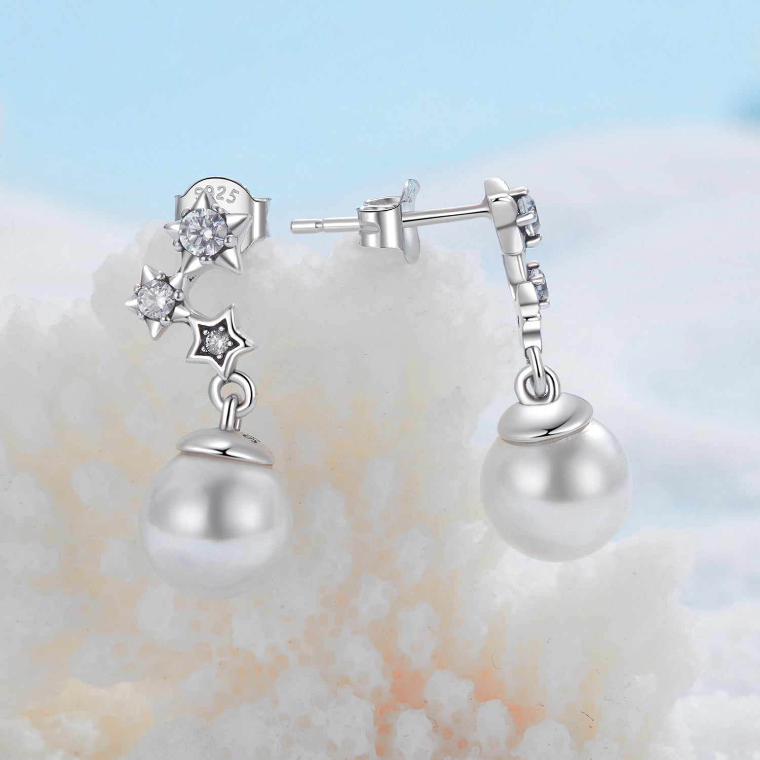 925 Sterling Silver Earrings with Quality Shell Pearl and CZ for Women DestGlow