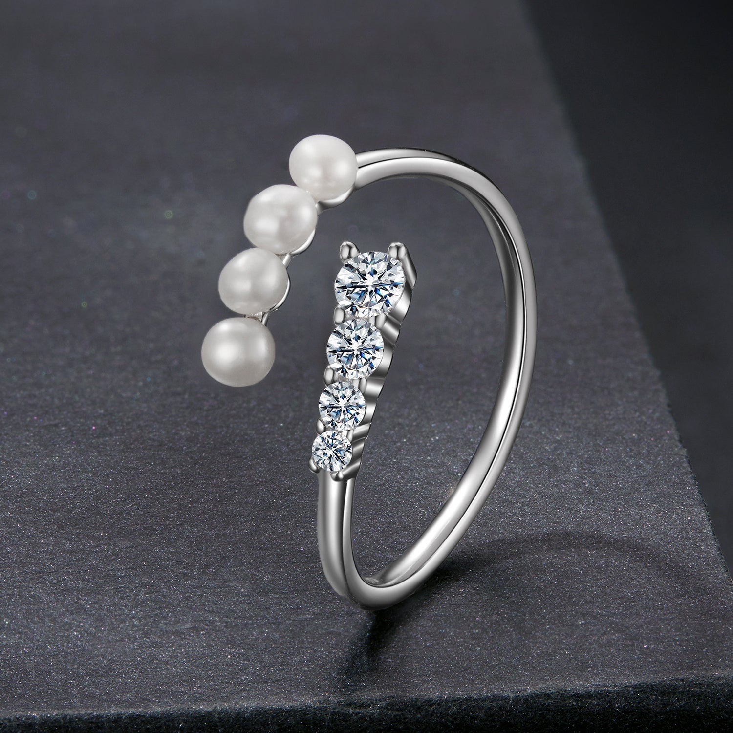 925 Sterling Silver Moissanite & Freshwater Pearl Ring, White Gold Plated, Size E for Women DestGlow