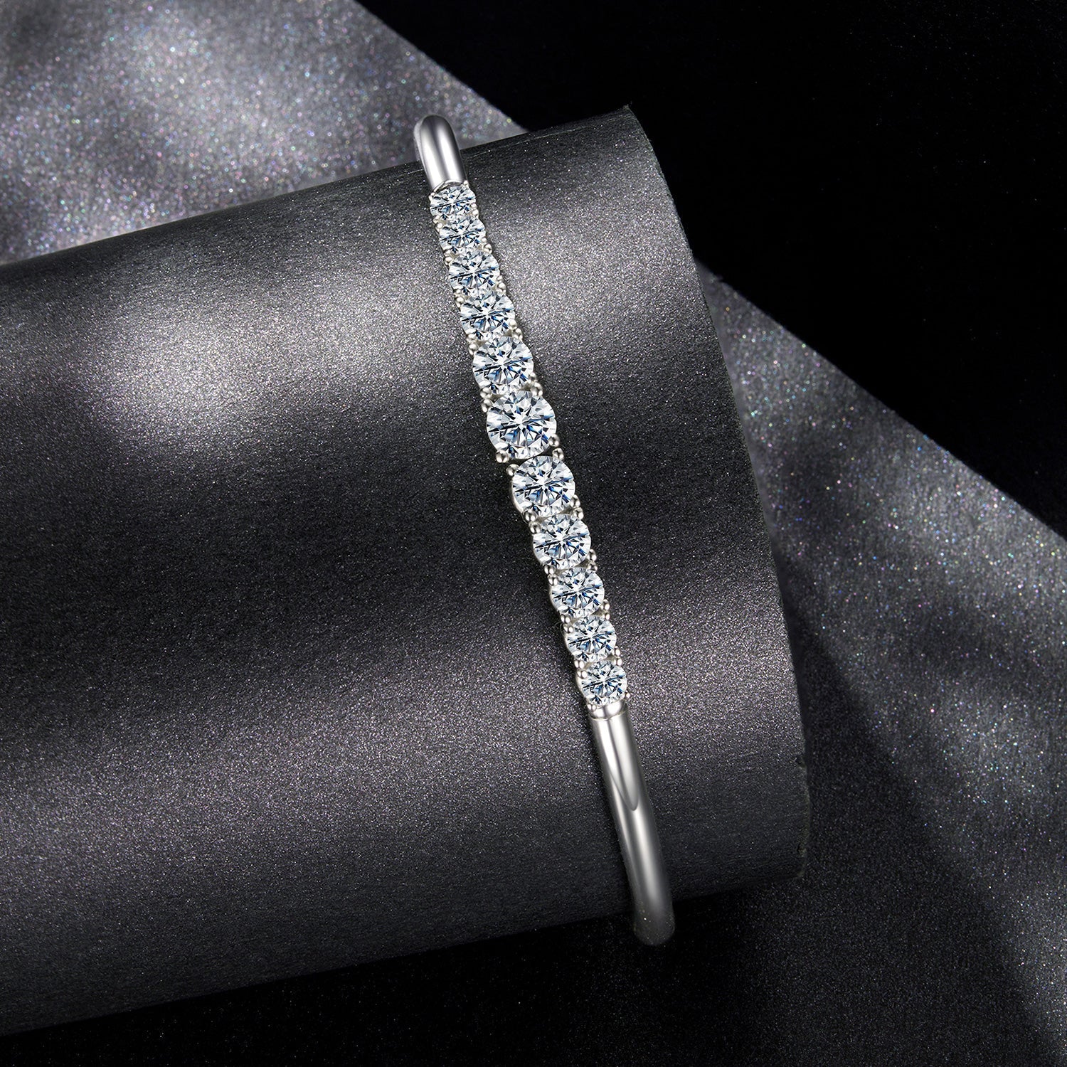 925 Sterling Silver & Moissanite White Gold Plated Bracelet with 0.5cm Moissanite for Women DestGlow