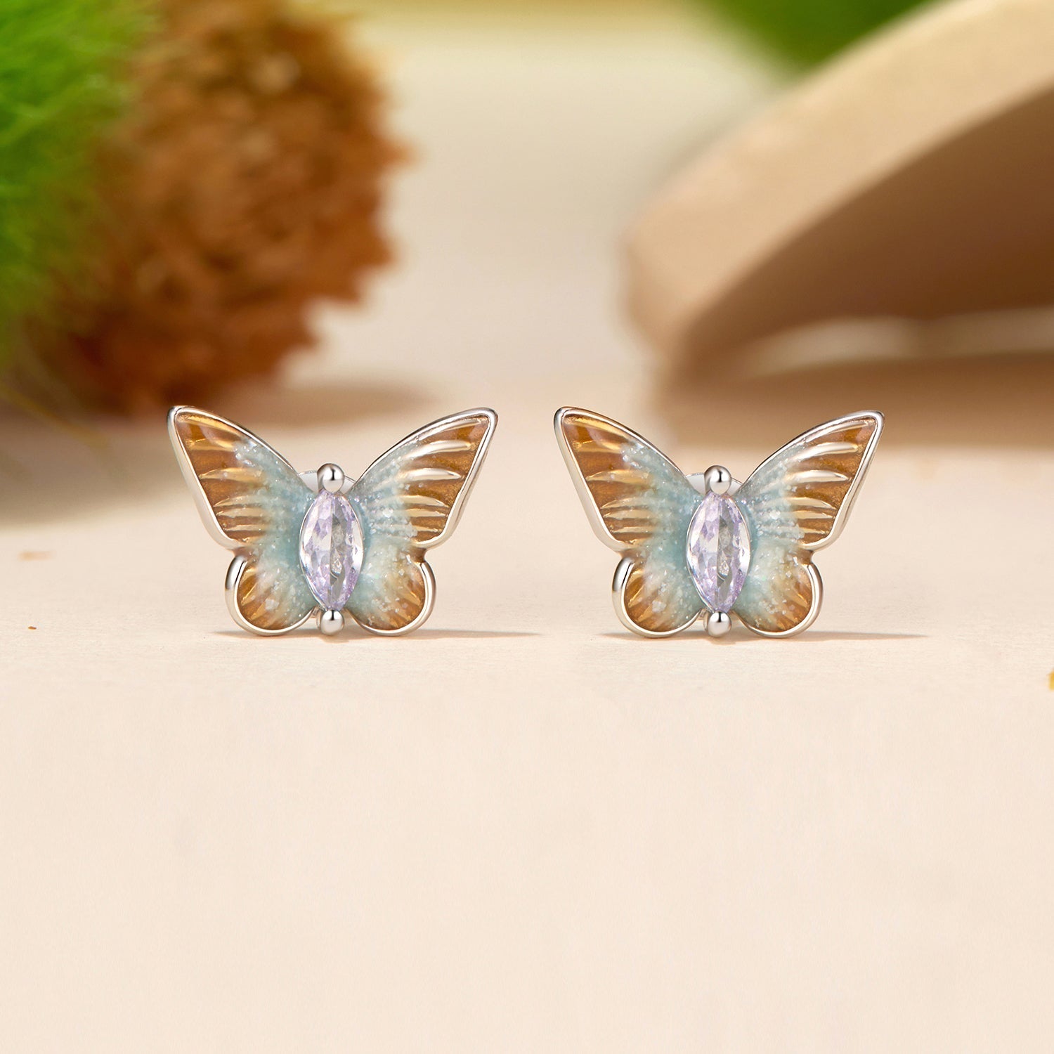 925 Sterling Silver Earrings with Enamel and Pavé Set CZ, 7x10mm, White Gold Plated for Women DestGlow