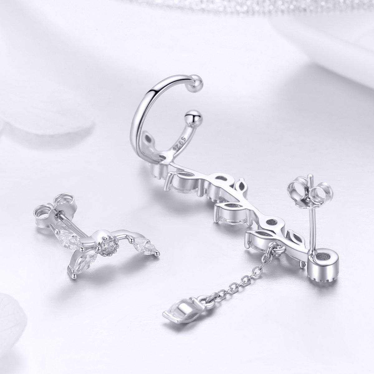 925 Sterling Silver Earrings with Platinum Plating and CZ for Women DestGlow
