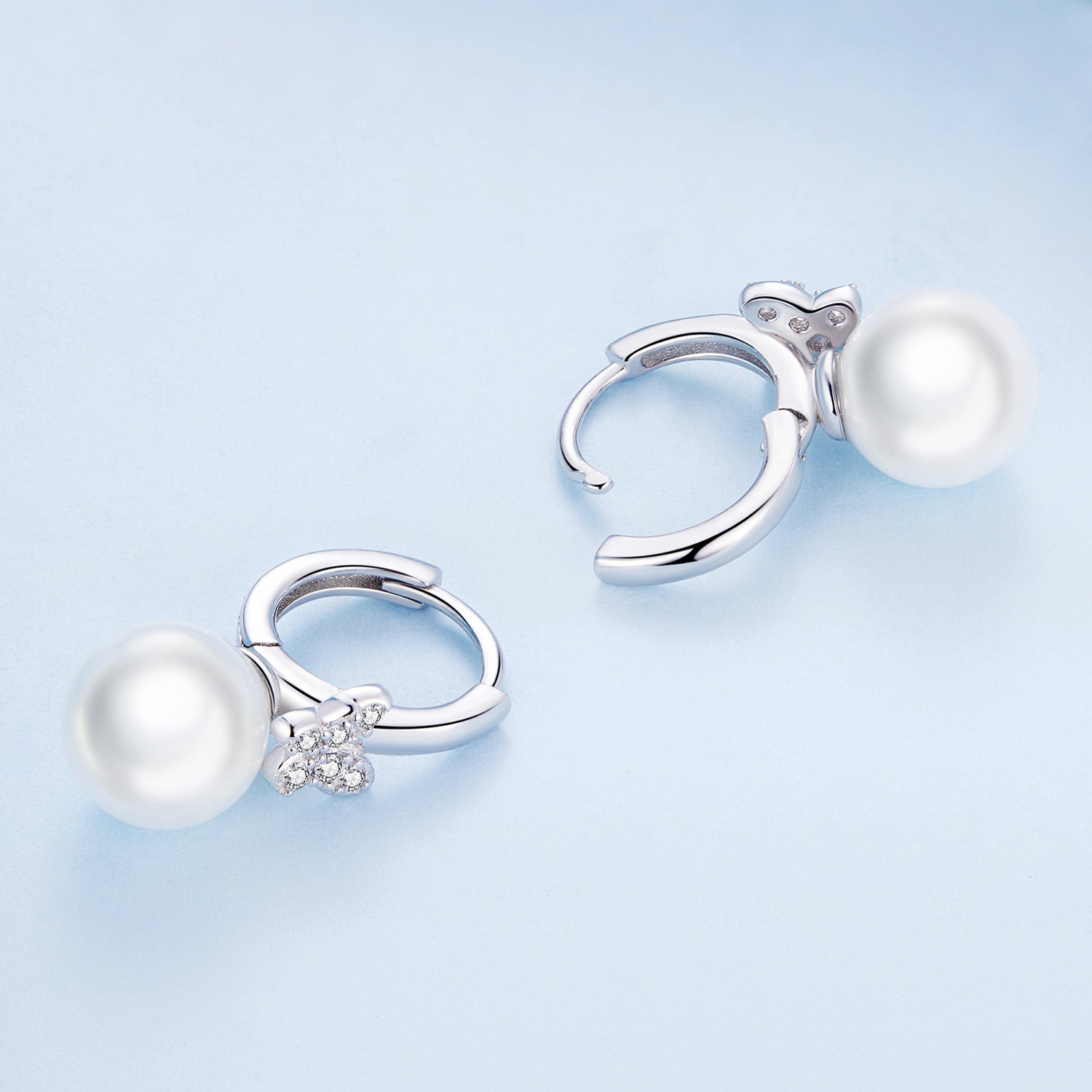 925 Sterling Silver Earrings with Plated Platinum and Shell Pearl for Women DestGlow
