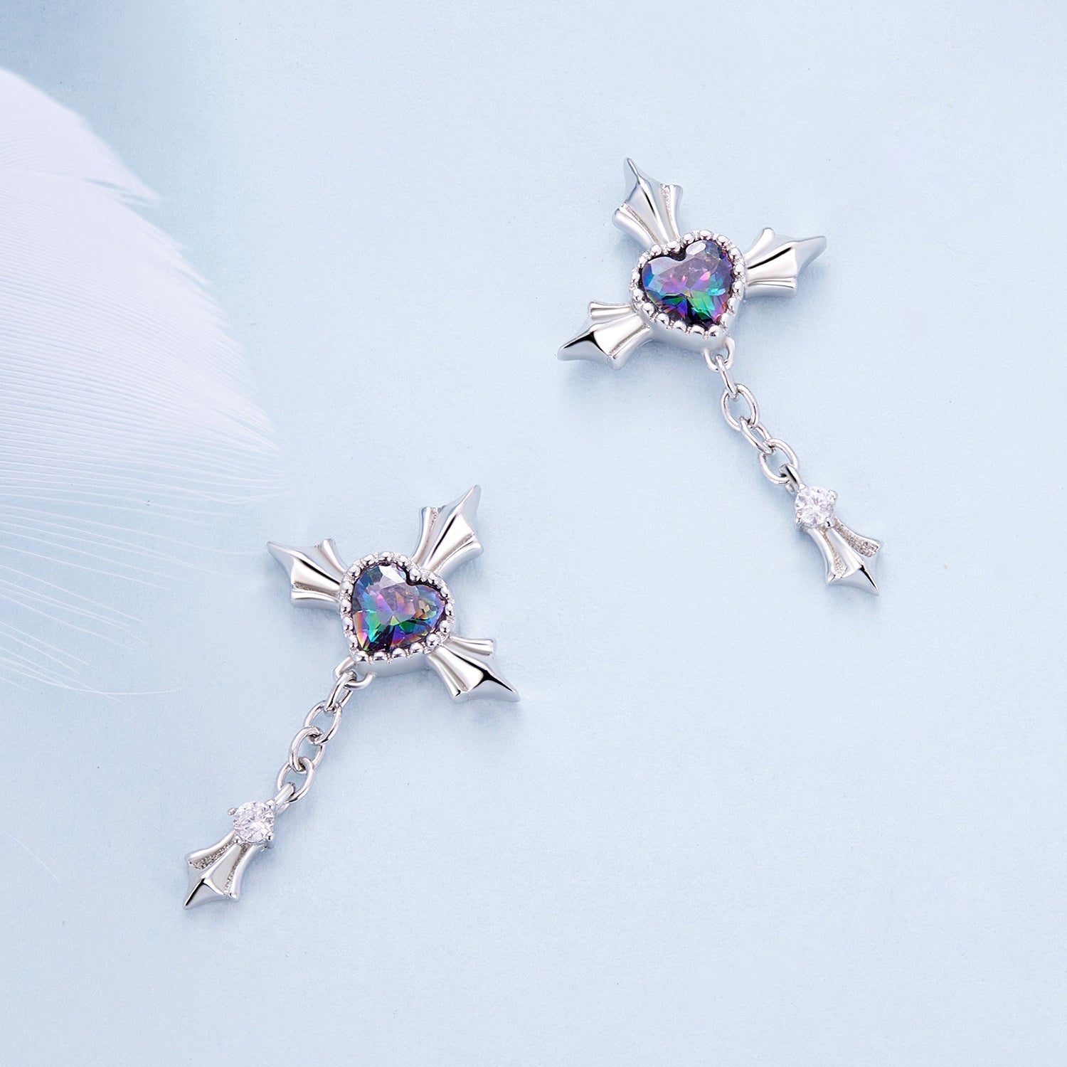 925 Sterling Silver Earrings with CZ and Glass, 24x13mm for Women DestGlow