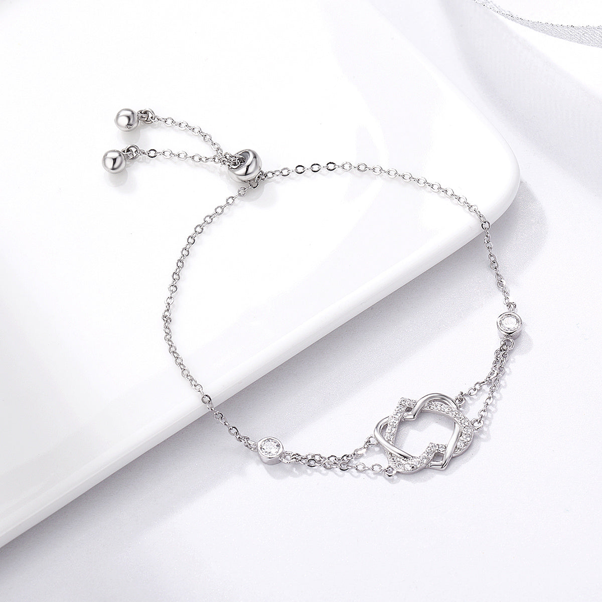 925 Sterling Silver Heart Shaped Bracelet 22CM for Women DestGlow