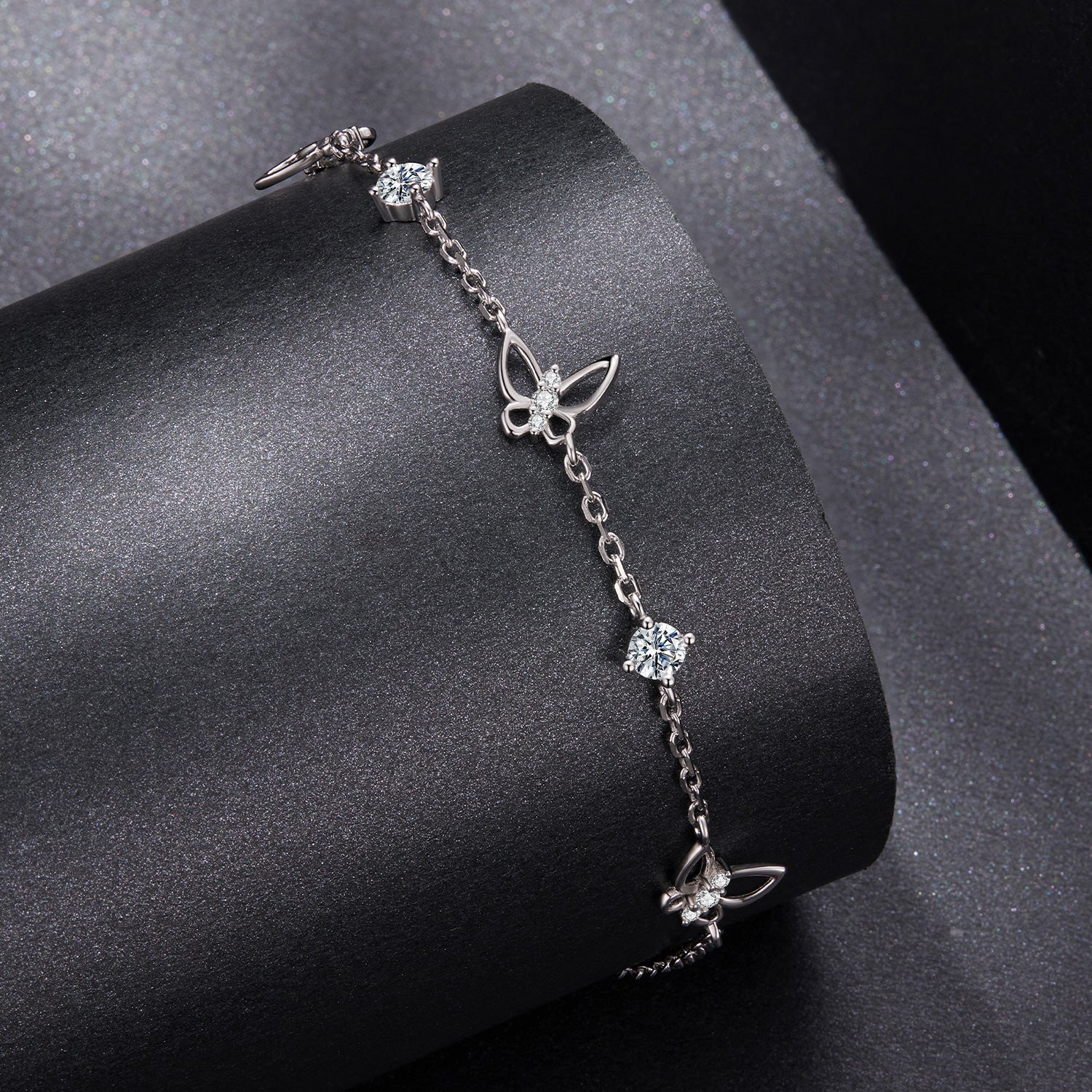 925 Sterling Silver White Gold Plated Bracelet with Moissanite, 15+6cm, for Women DestGlow