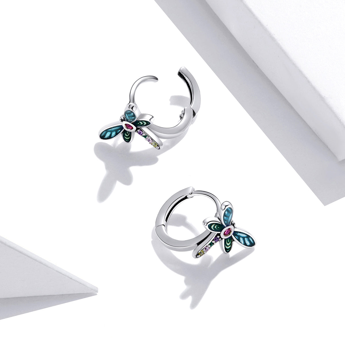 925 Sterling Silver Dragonfly Earrings with CZ and Enamel - 0.9 cm for Women DestGlow