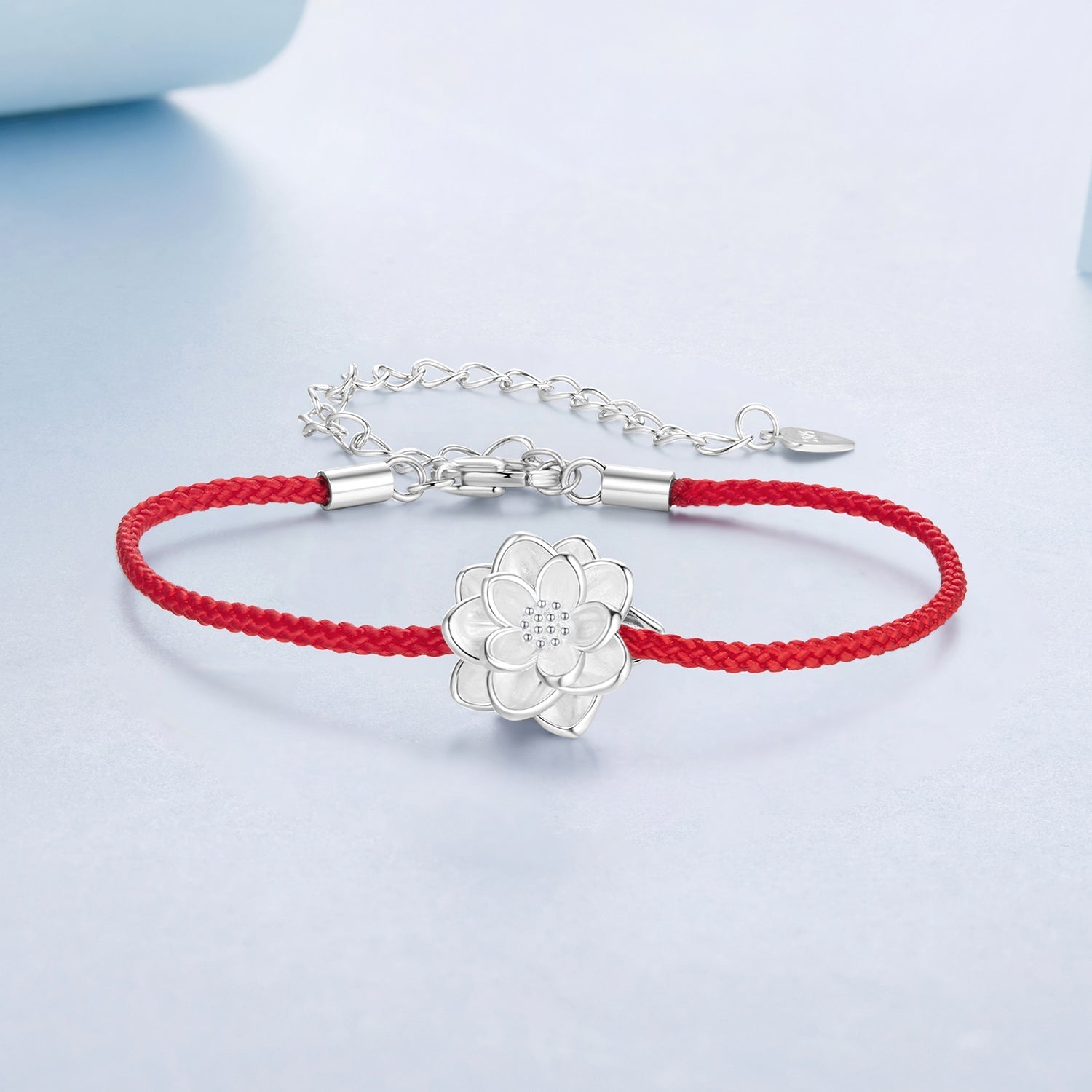 925 Sterling Silver Bracelet with White Gold Plating and Cotton Cord for Women DestGlow